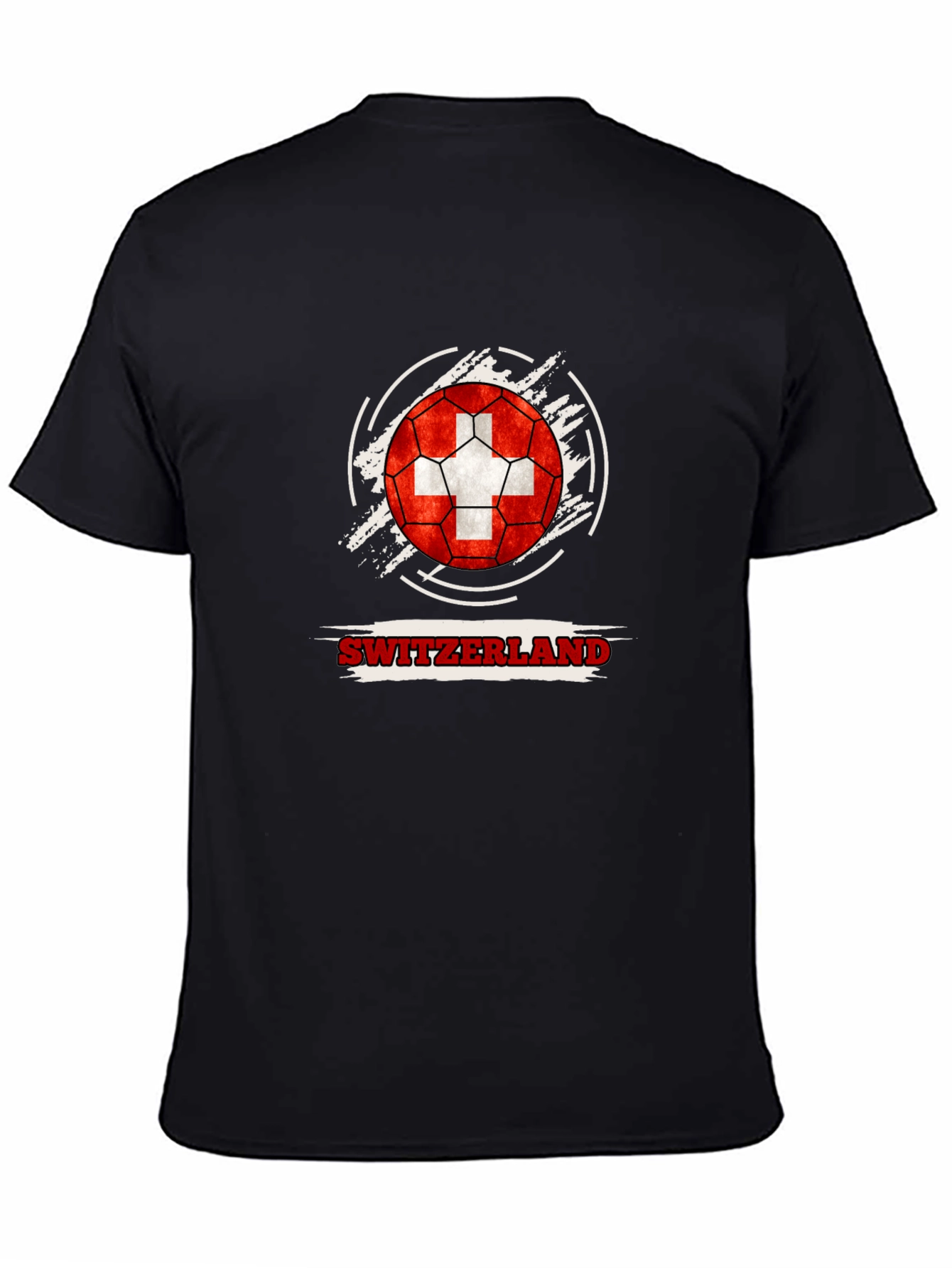 Switzerland Flag Soccer Ball Black T-Shirt