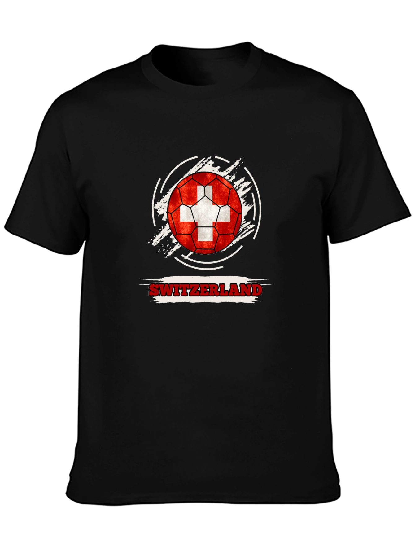 Switzerland Flag Soccer Ball Black T-Shirt