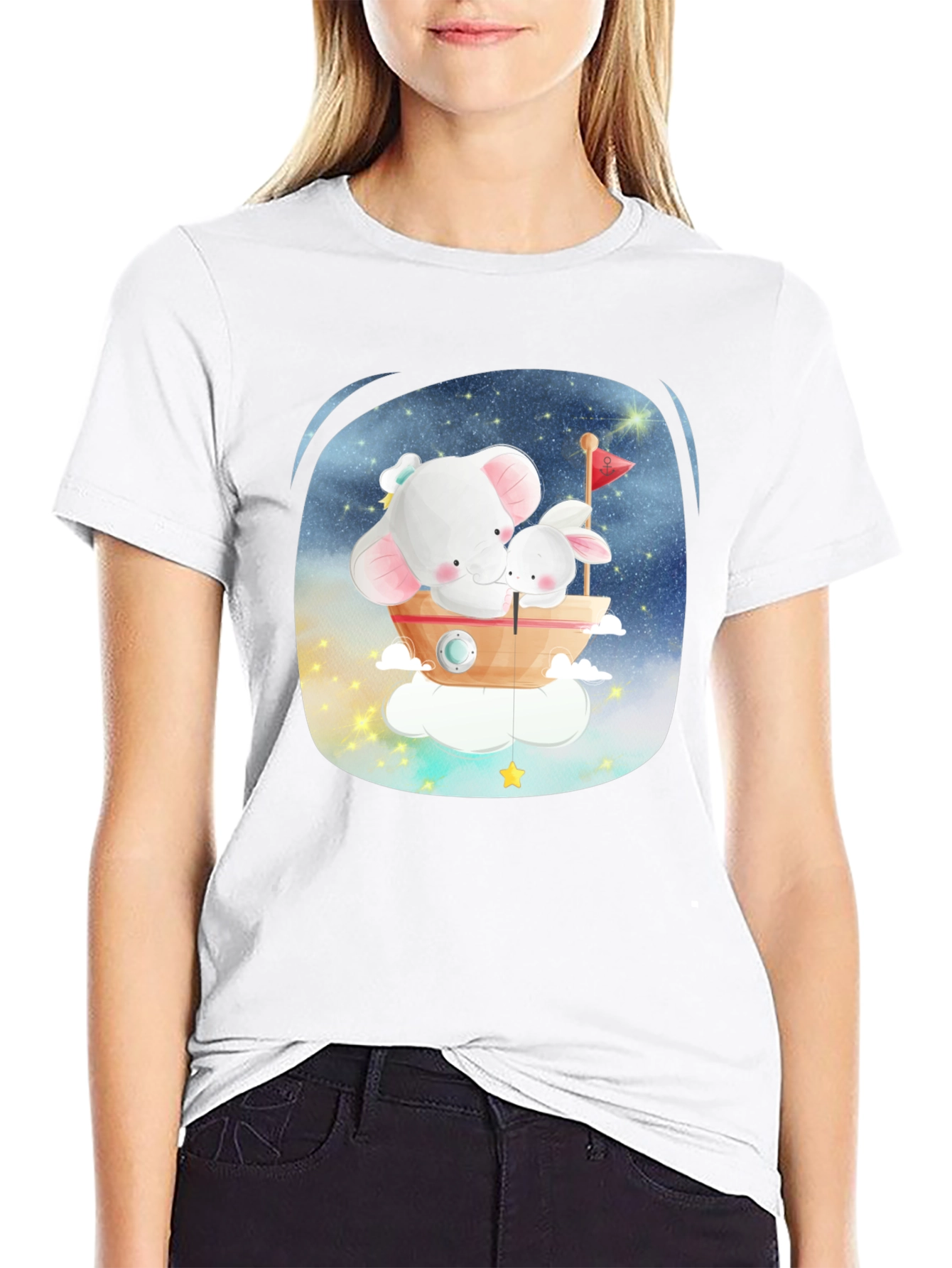 Cute Elephant & Bunny T-Shirt - Dreamy Design