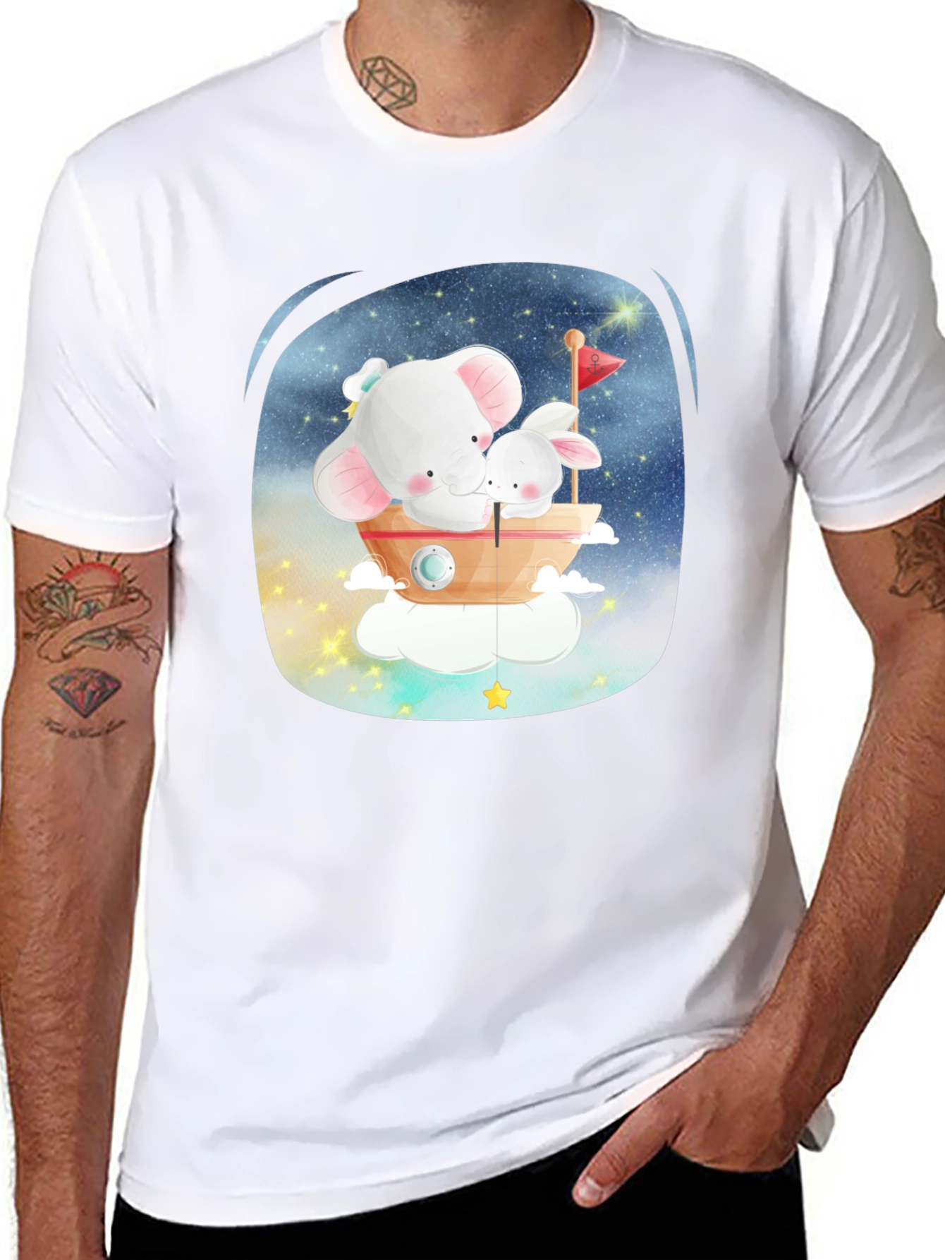 Cute Elephant & Bunny T-Shirt - Dreamy Design