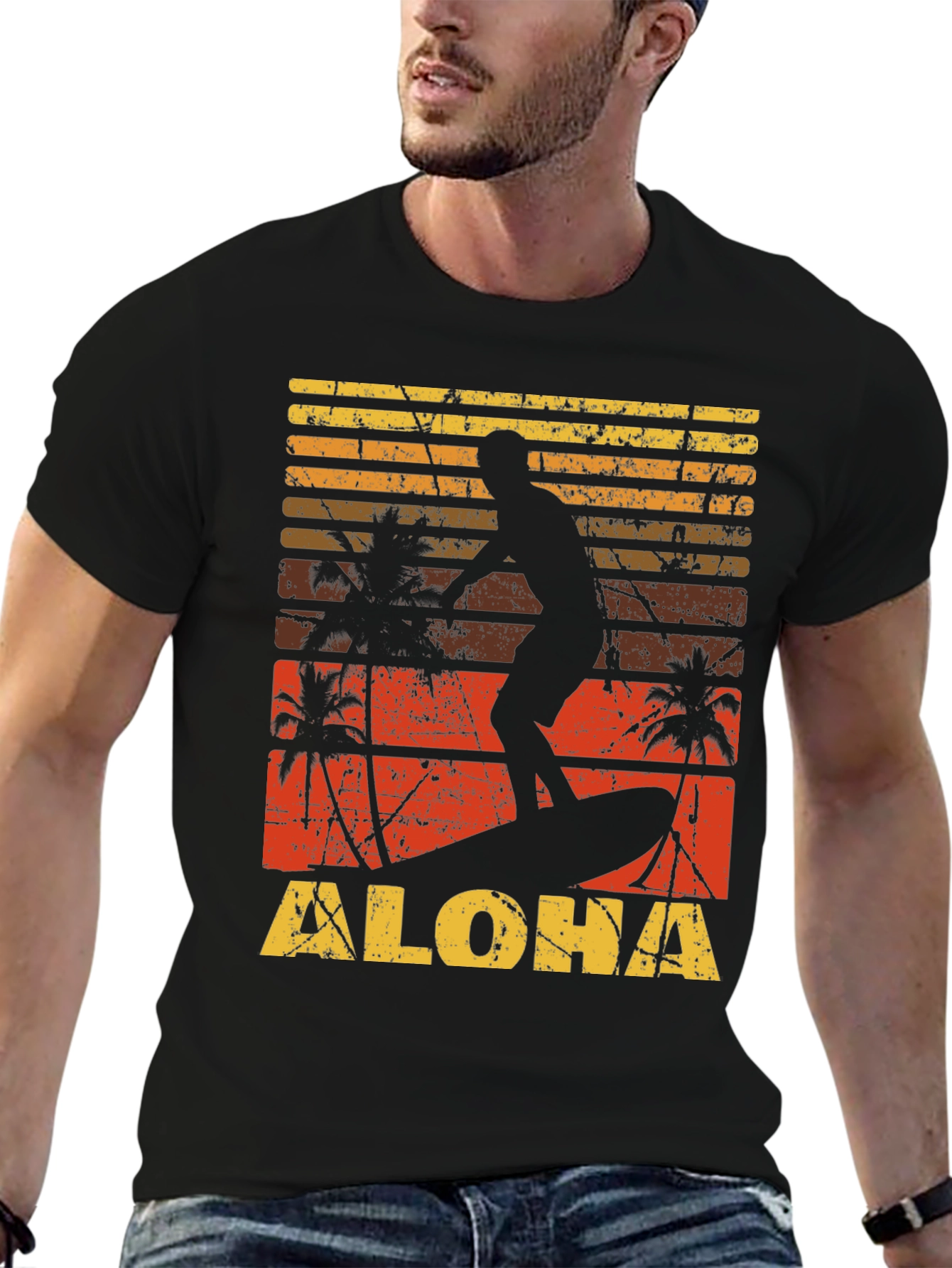 Retro Aloha Surfer Graphic Tee - Beach Vibes