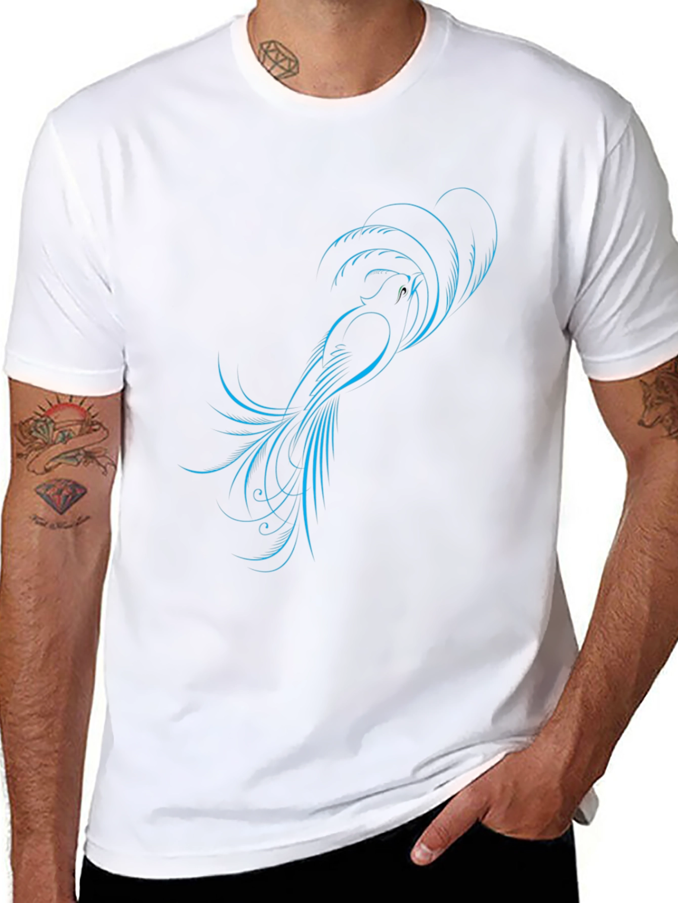 Stylish Black T-Shirt with Blue Bird Design