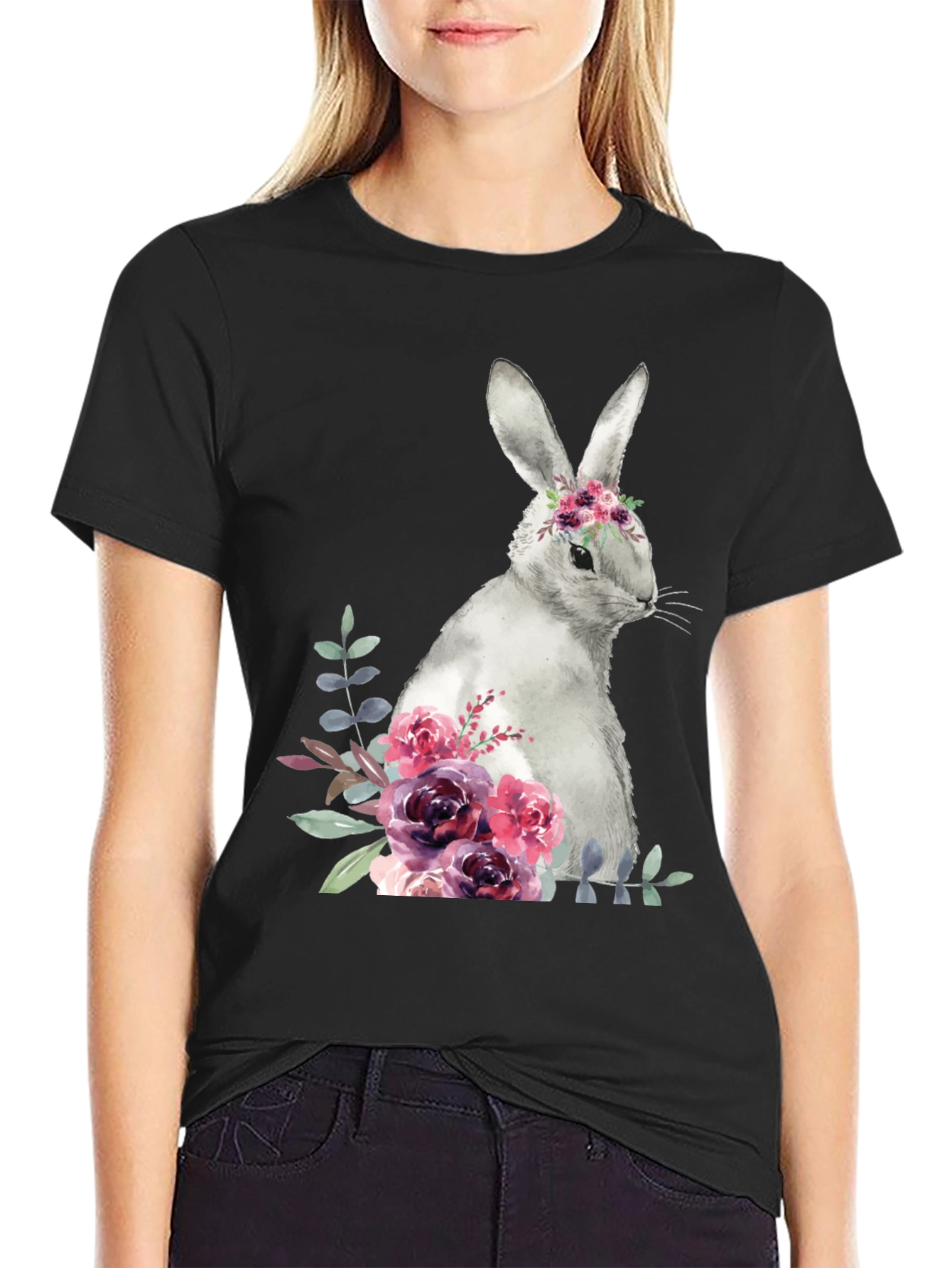 Floral Bunny Graphic T-Shirt