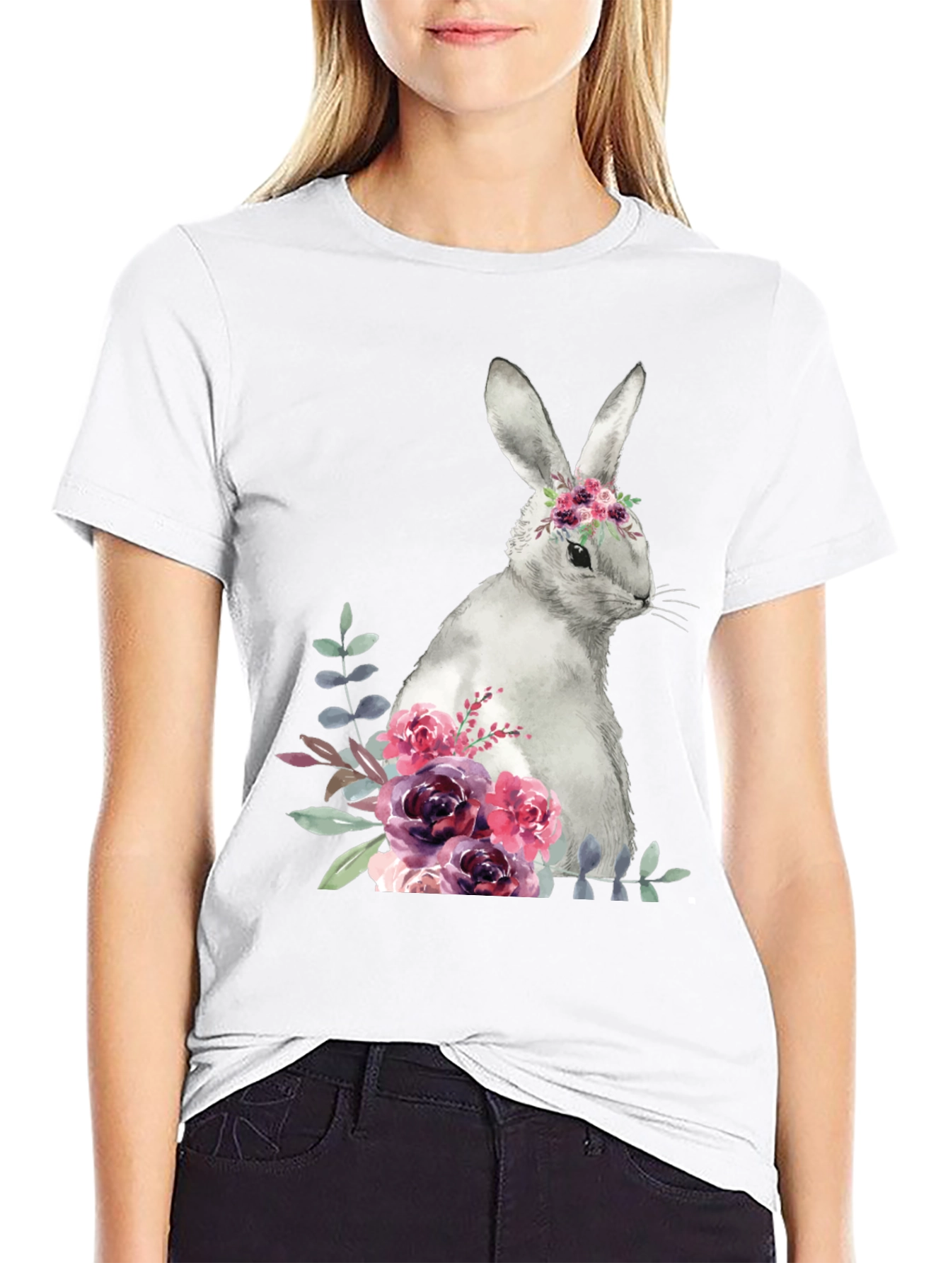 Floral Bunny Graphic T-Shirt