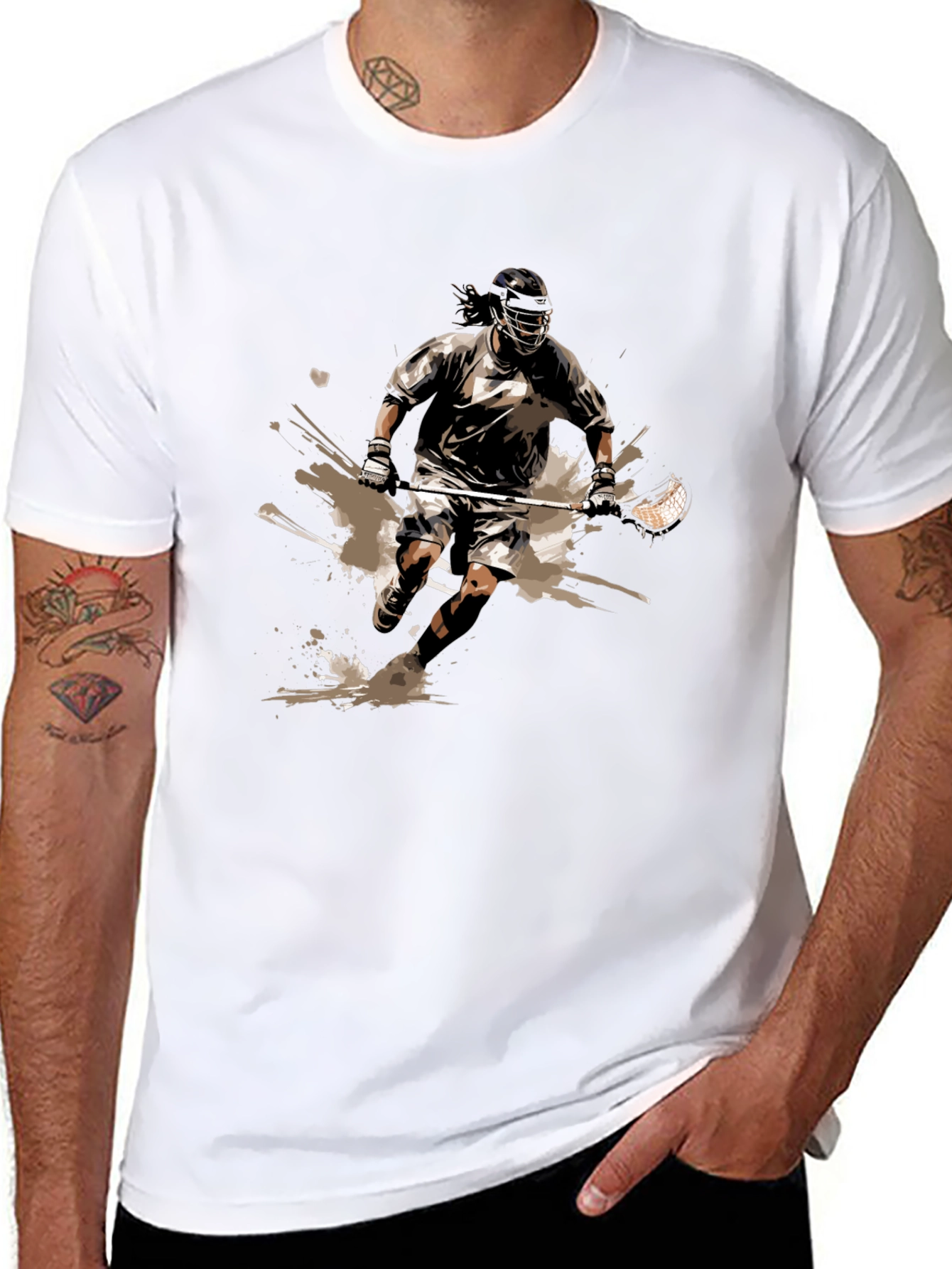Lacrosse Player Graphic Tee - Black Cotton Comfort