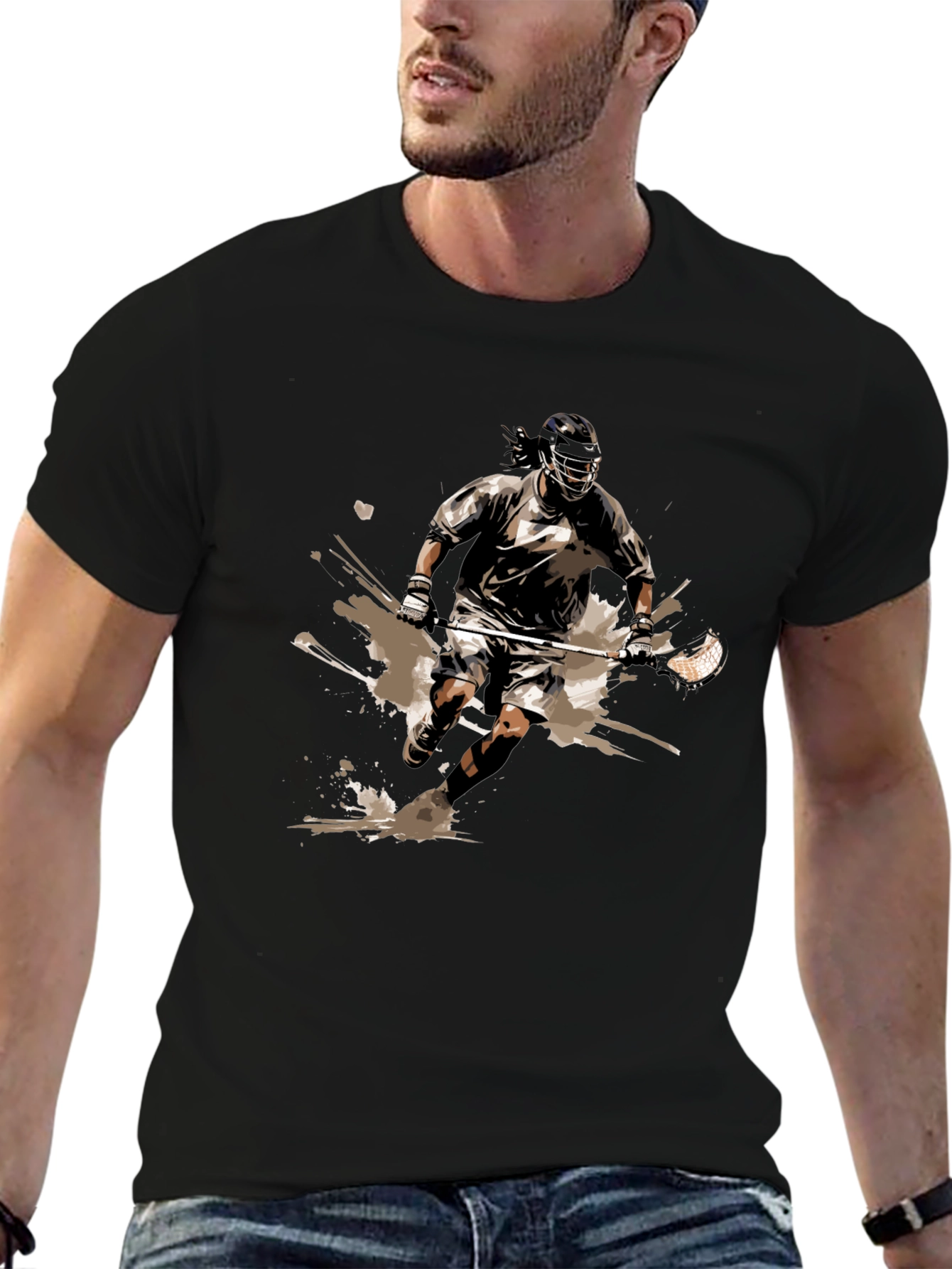 Lacrosse Player Graphic Tee - Black Cotton Comfort