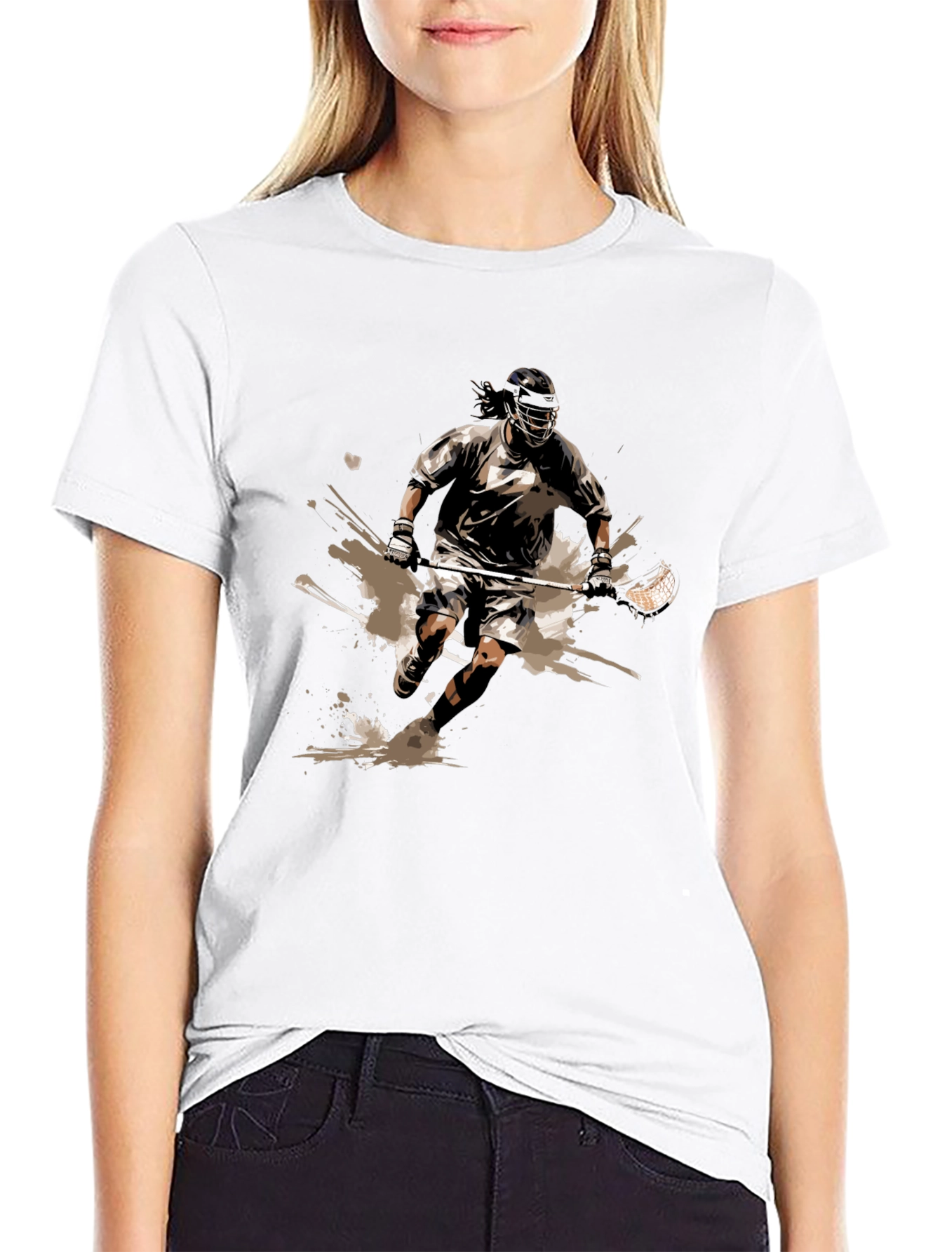 Lacrosse Player Graphic Tee - Black Cotton Comfort