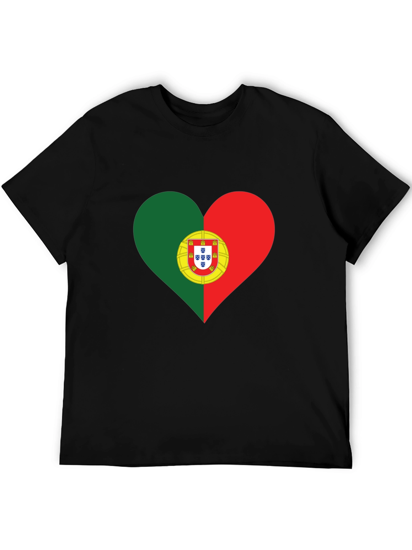 Portugal Flag Heart T-Shirt - Black Tee