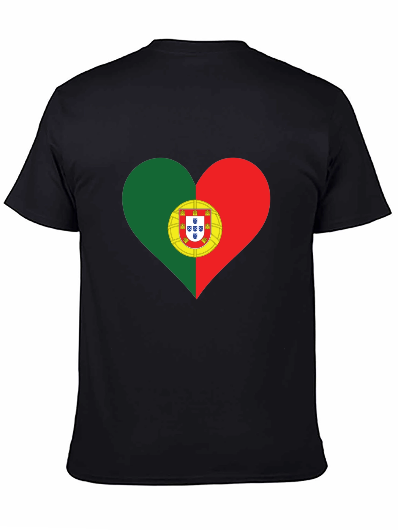 Portugal Flag Heart T-Shirt - Black Tee