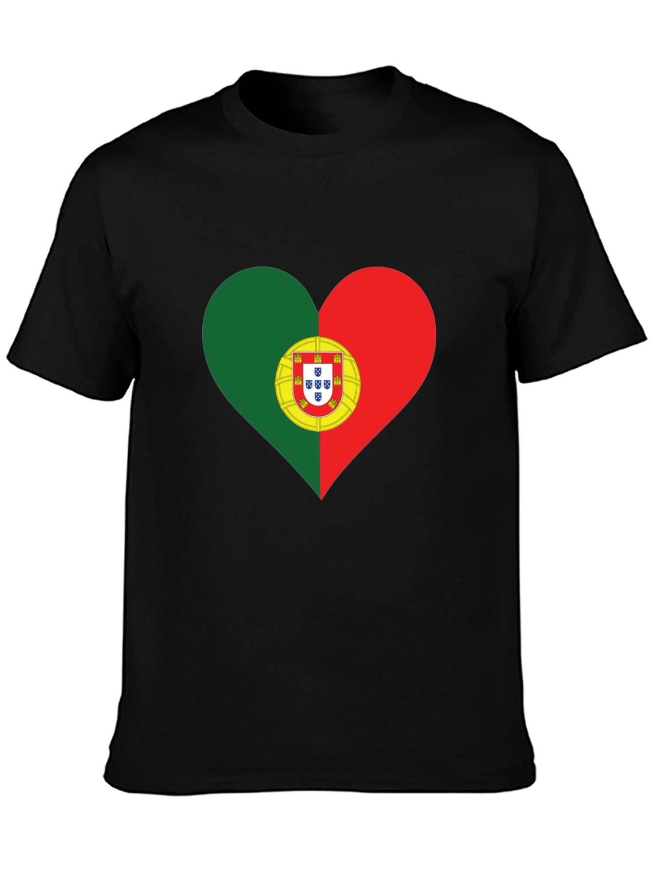 Portugal Flag Heart T-Shirt - Black Tee