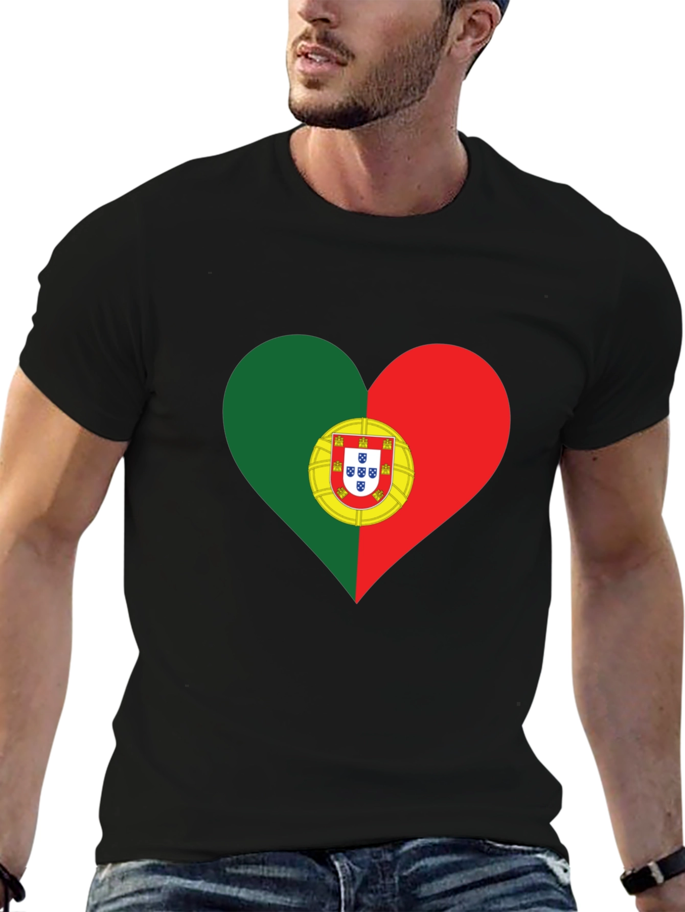 Portugal Flag Heart T-Shirt - Black Tee