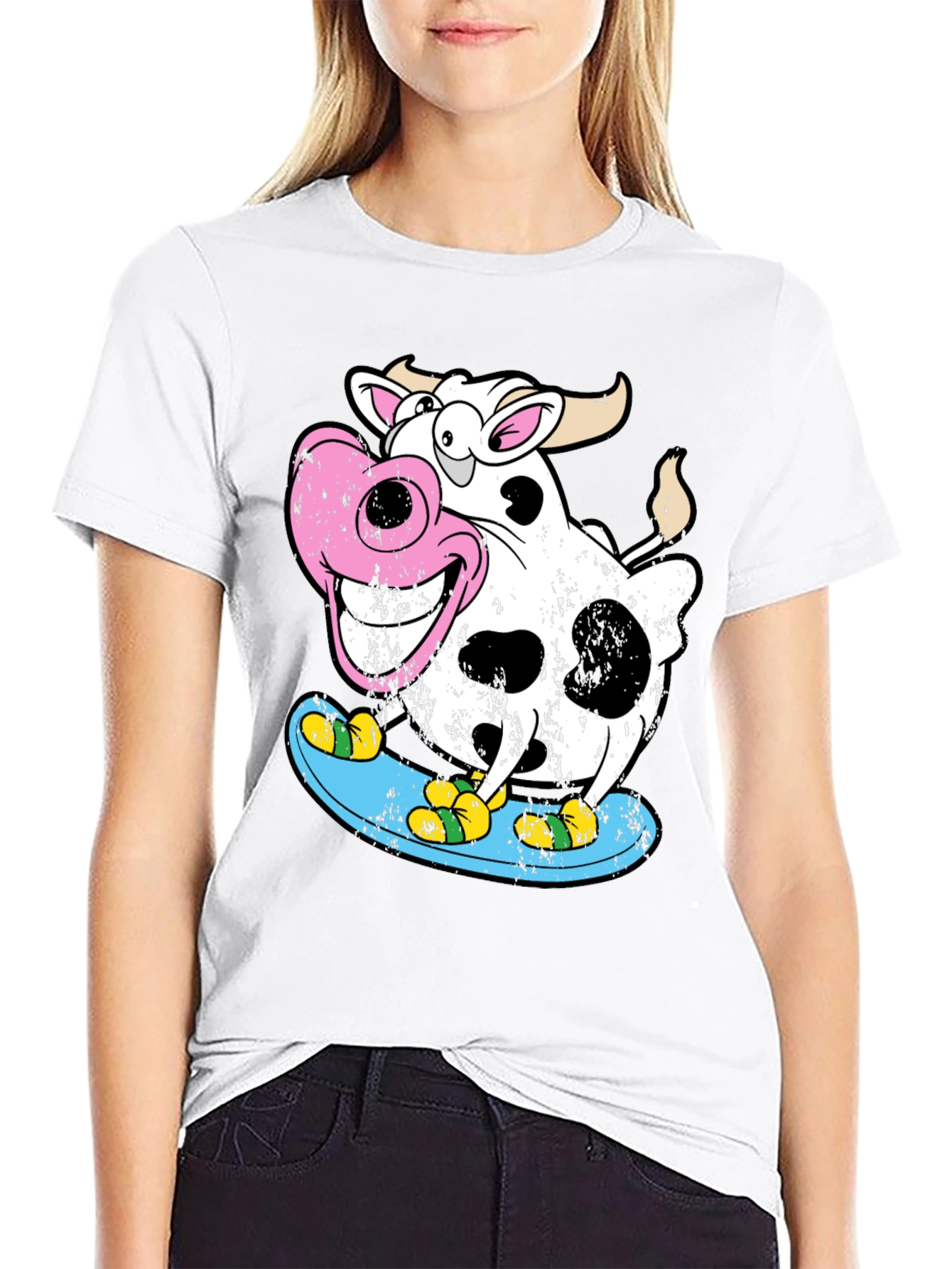 Cow Skateboarder Graphic Tee - Cool Cartoon Design