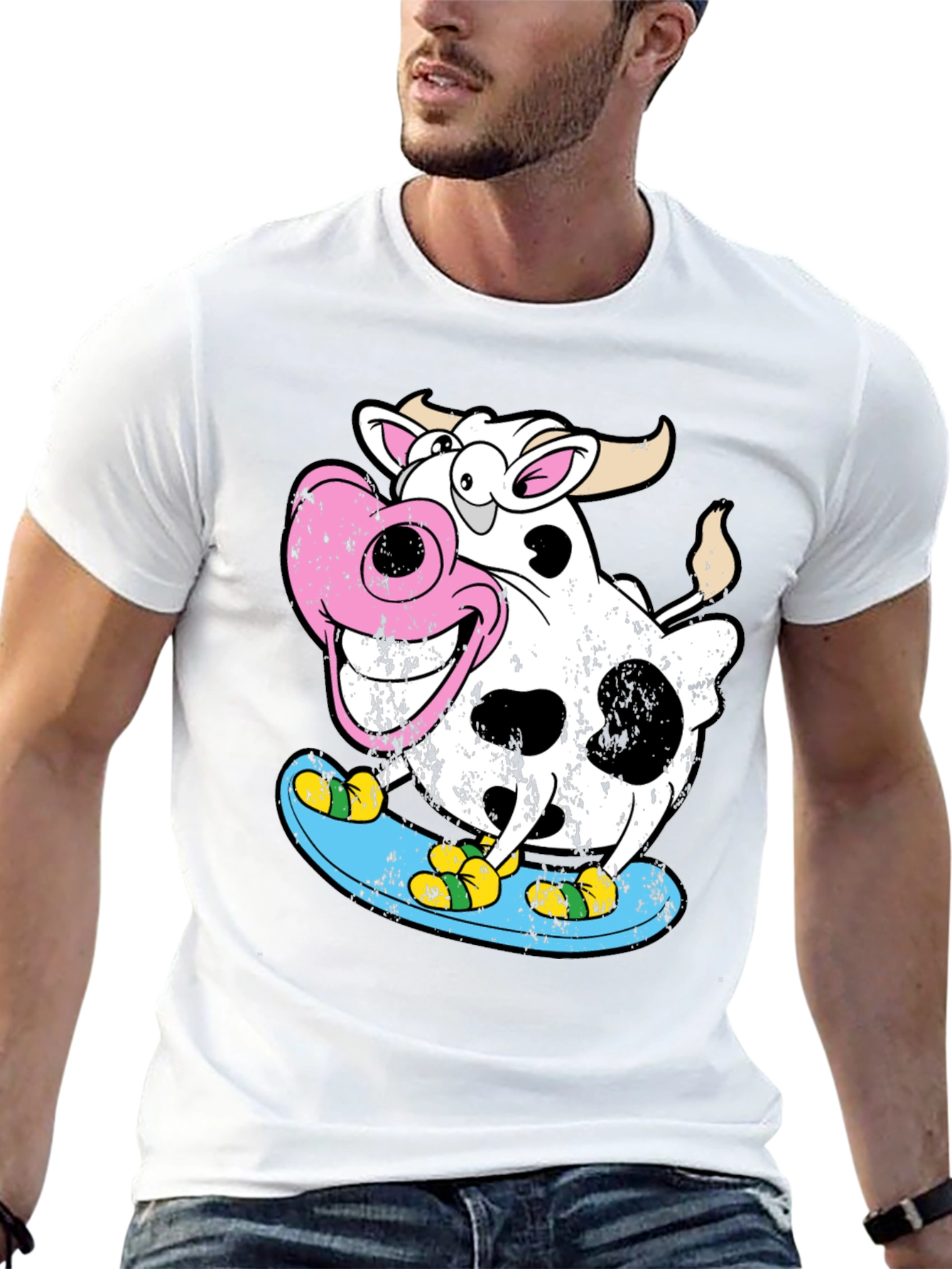 Cow Skateboarder Graphic Tee - Cool Cartoon Design
