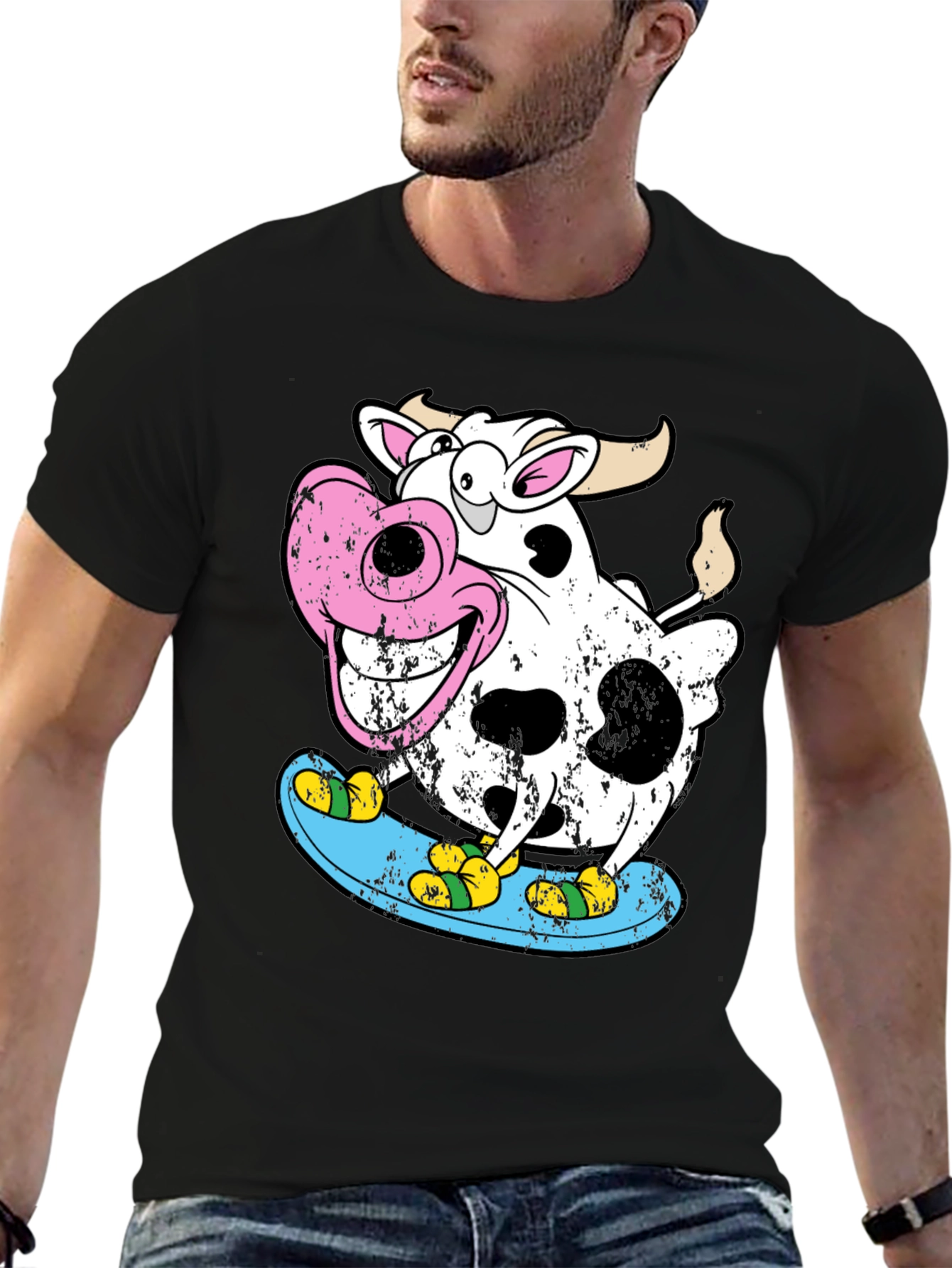 Cow Skateboarder Graphic Tee - Cool Cartoon Design