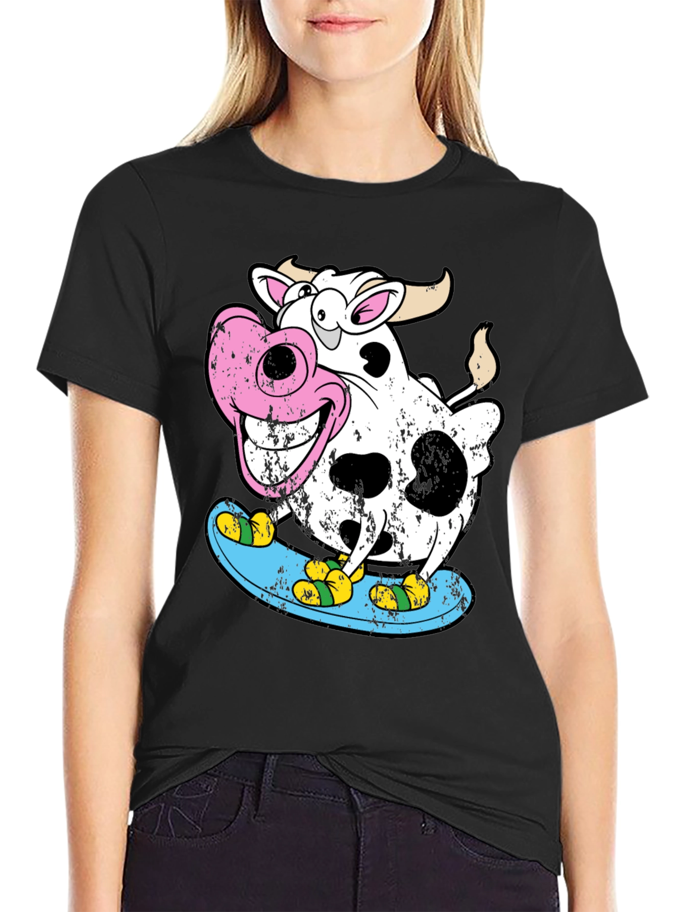 Cow Skateboarder Graphic Tee - Cool Cartoon Design