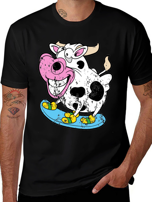 Cow Skateboarder Graphic Tee - Cool Cartoon Design