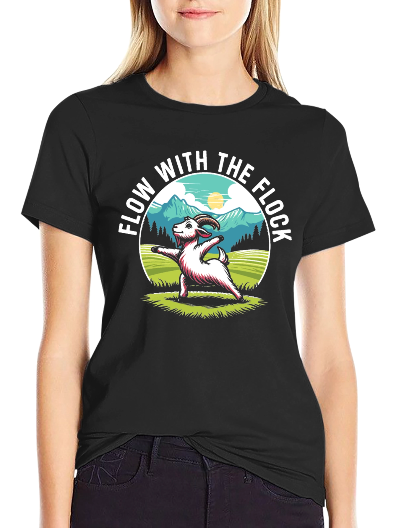 Flow With The Flock Yoga Goat T-Shirt