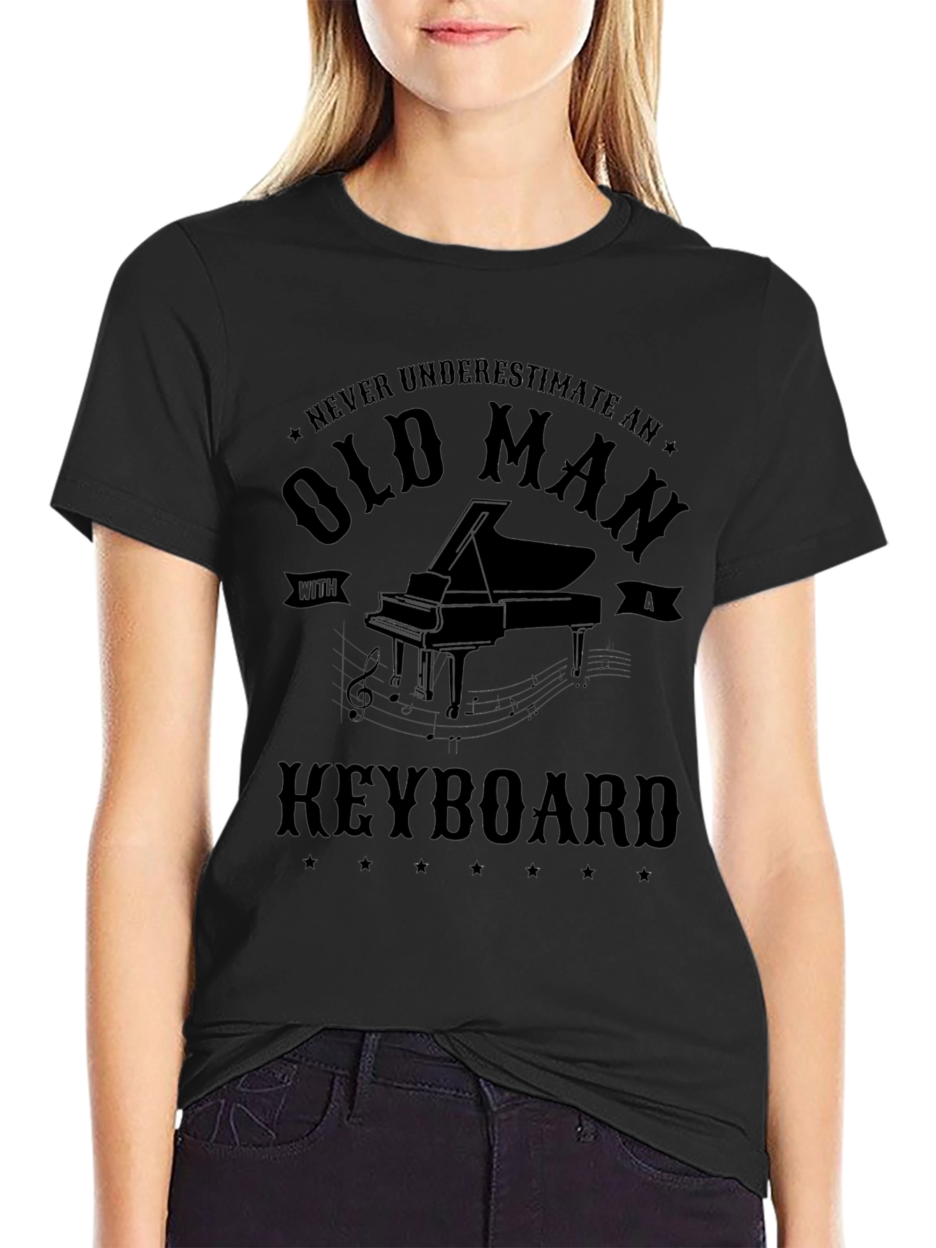Old Man Keyboard Player T-Shirt - Black