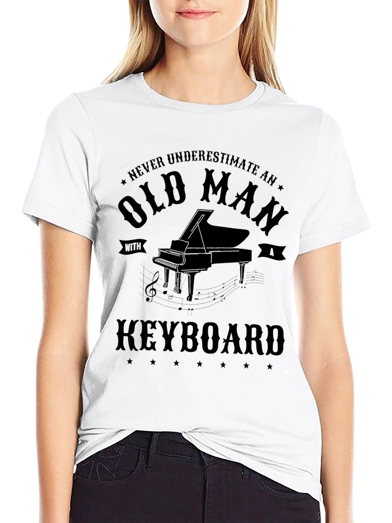 Old Man Keyboard Player T-Shirt - Black