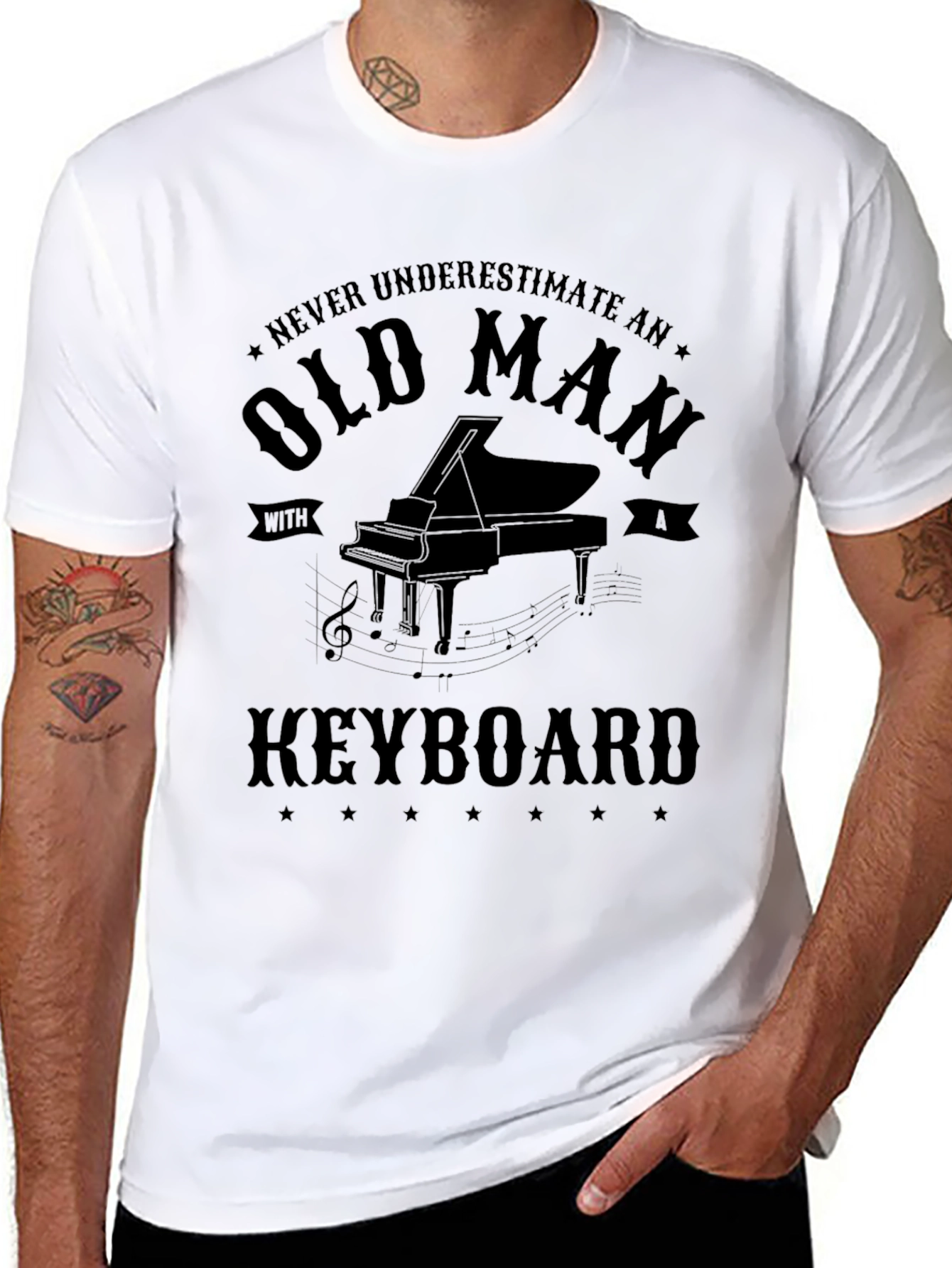 Old Man Keyboard Player T-Shirt - Black