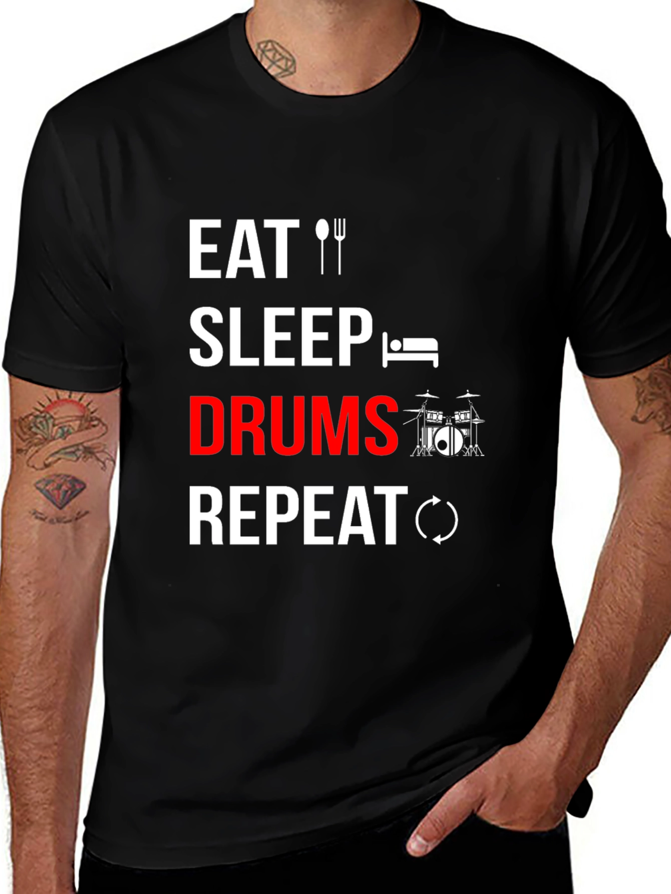 Eat Sleep Drums Repeat T-Shirt - Music Lover Tee