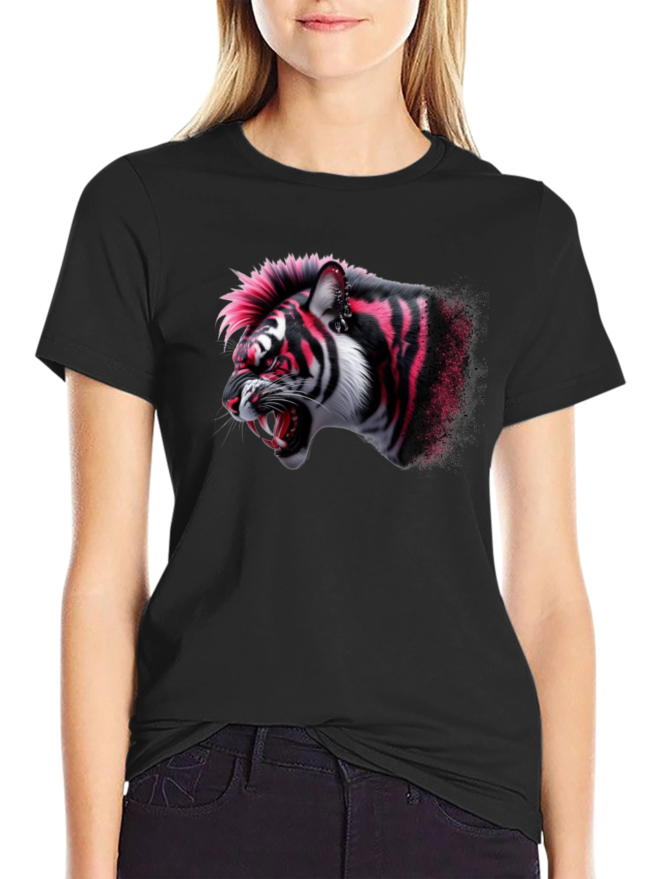 Punk Tiger Graphic Black T-Shirt