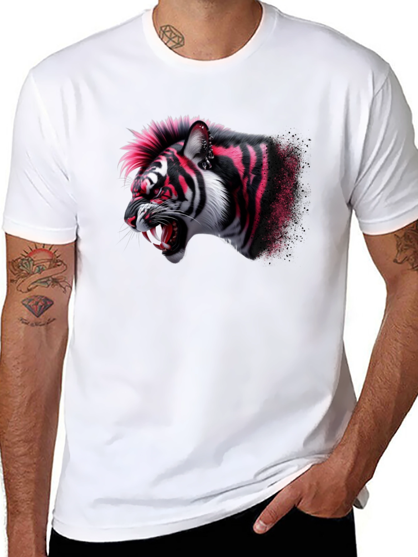 Punk Tiger Graphic Black T-Shirt