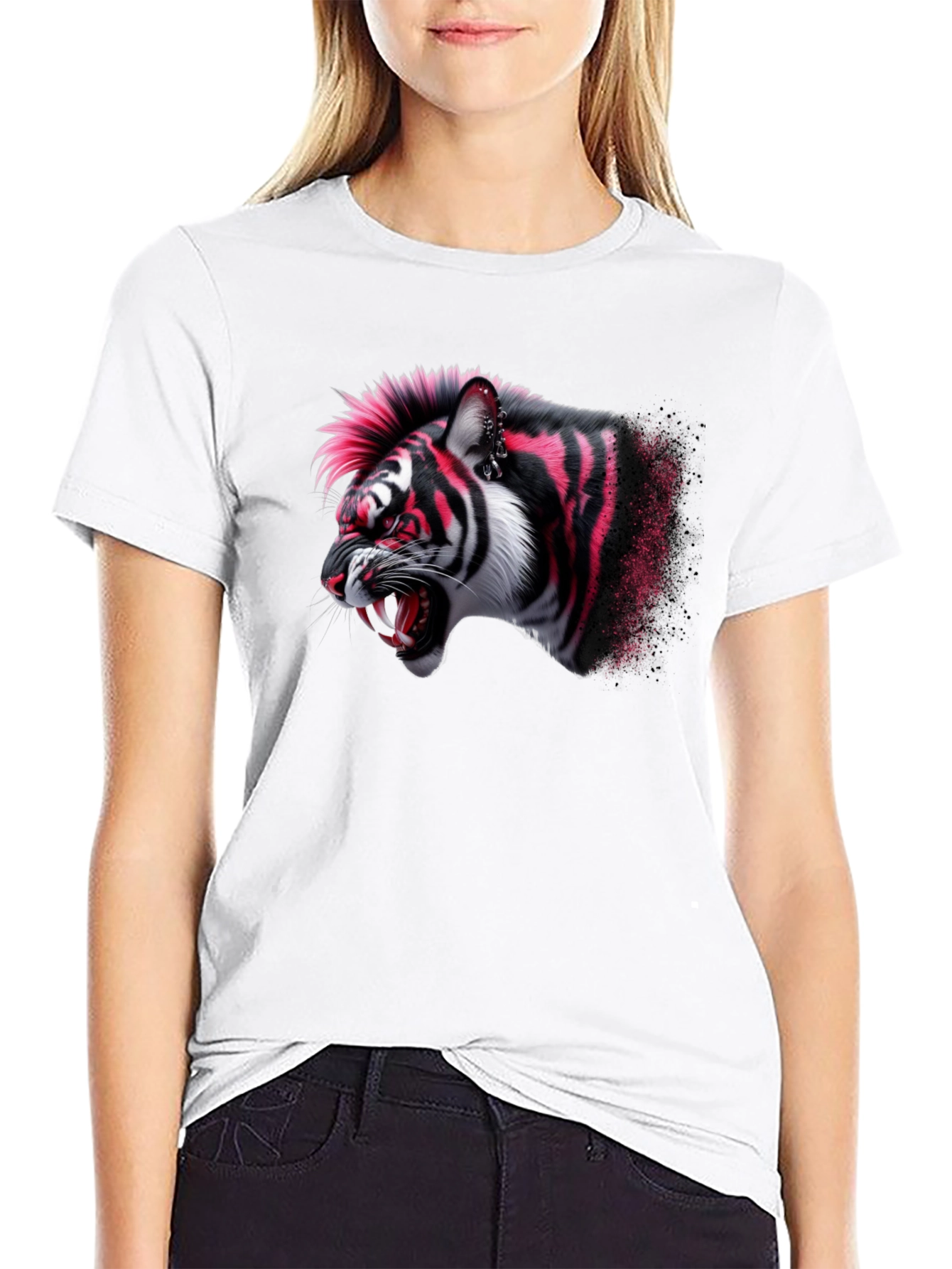 Punk Tiger Graphic Black T-Shirt