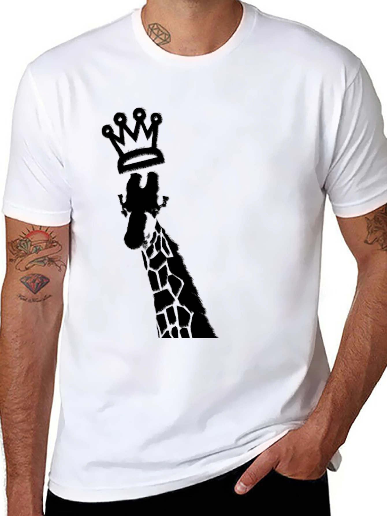 King Giraffe Graphic Tee - Black Cotton T-Shirt