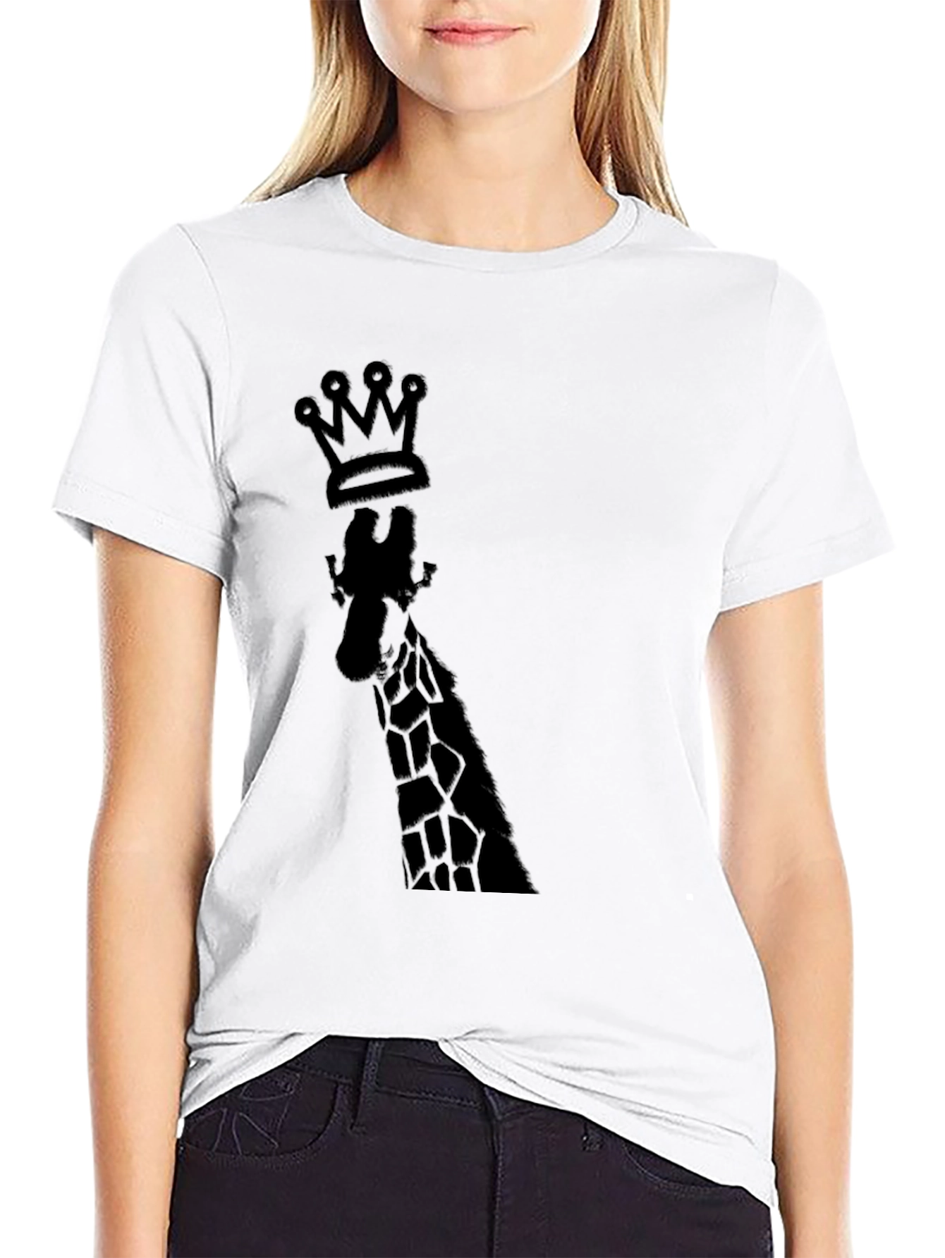 King Giraffe Graphic Tee - Black Cotton T-Shirt