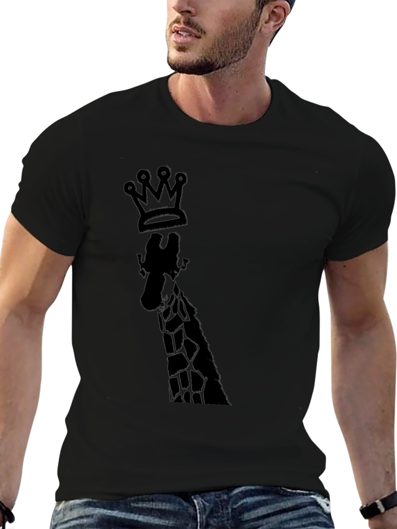 King Giraffe Graphic Tee - Black Cotton T-Shirt