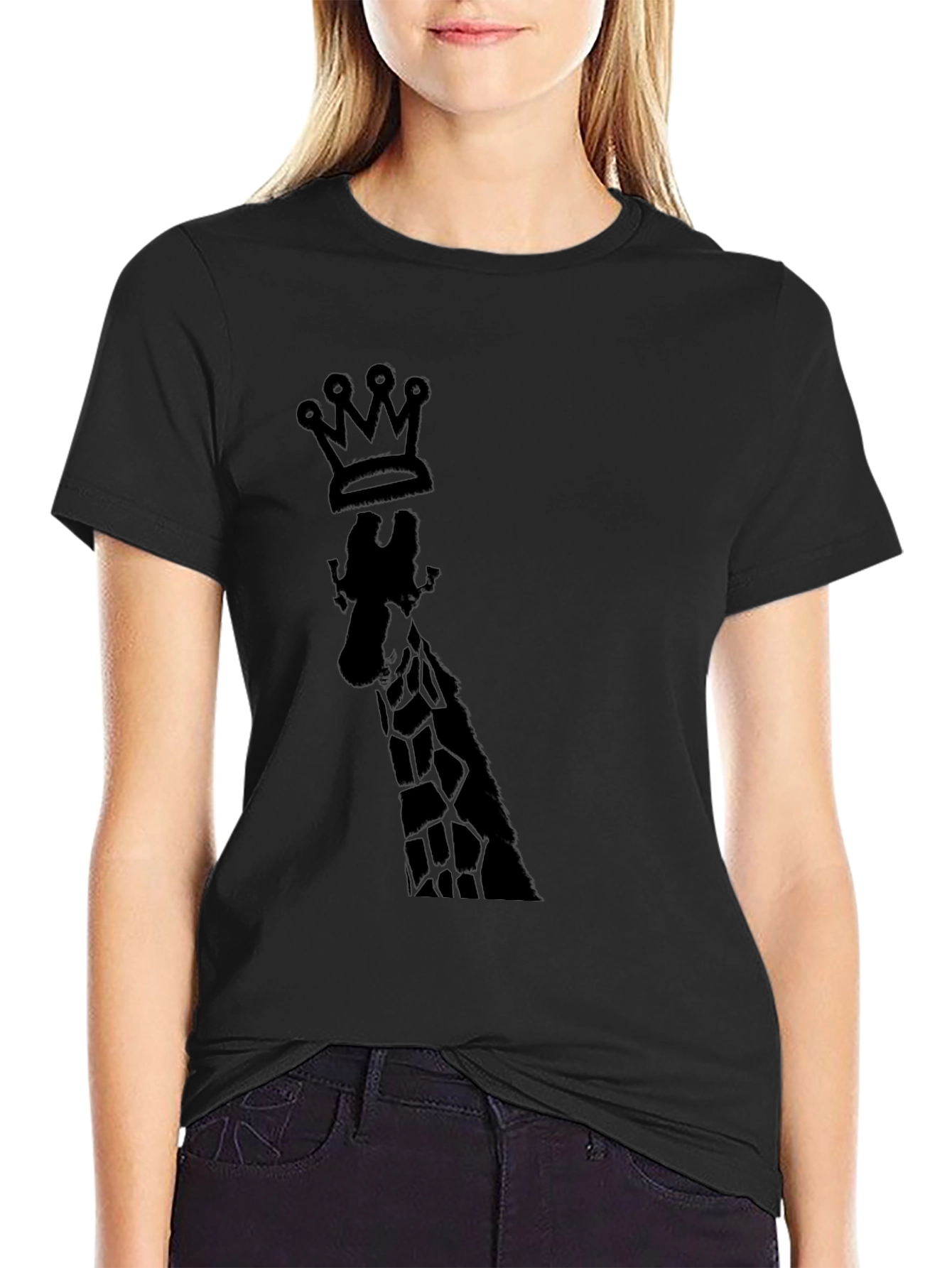 King Giraffe Graphic Tee - Black Cotton T-Shirt