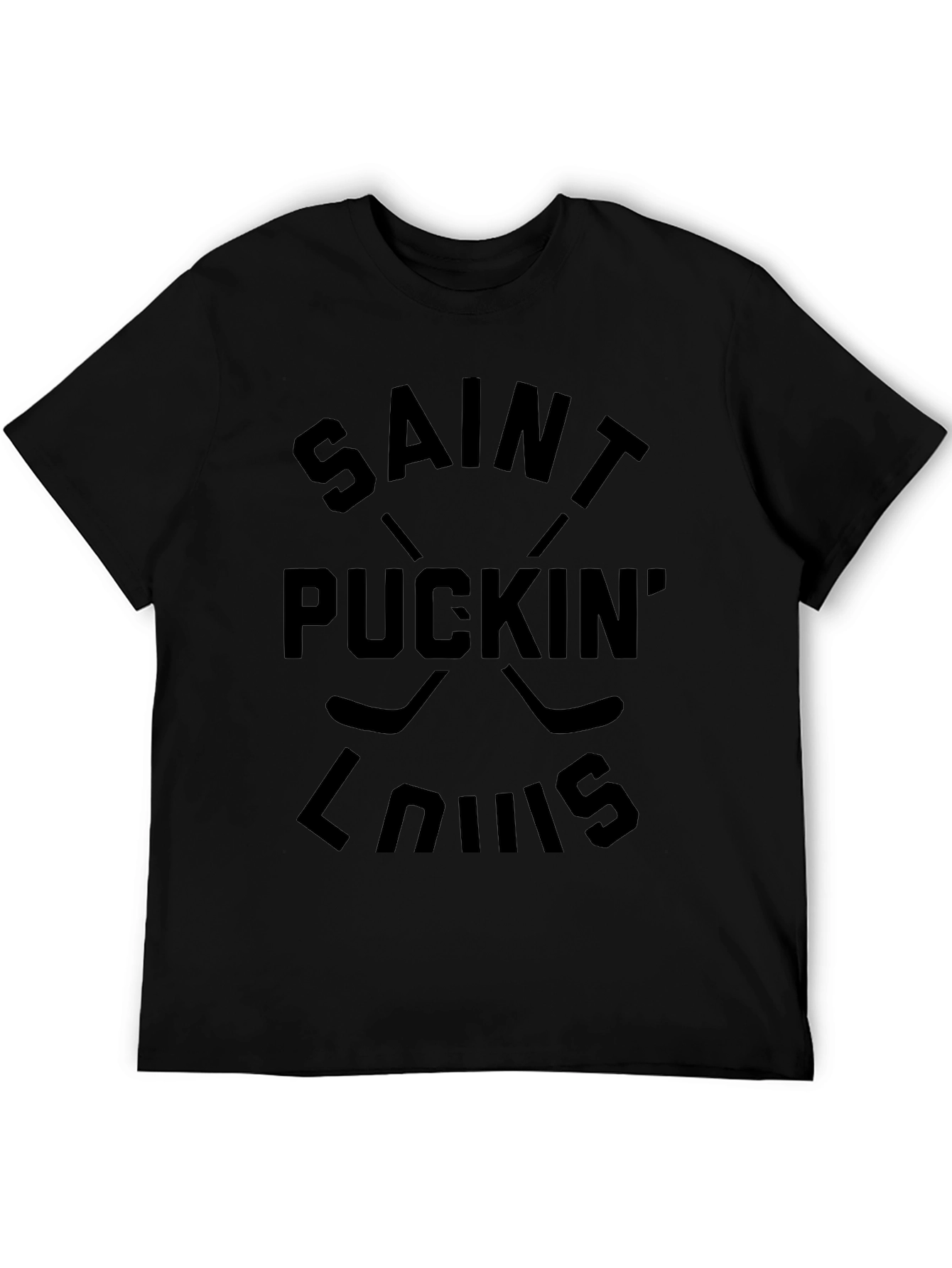 Saint Puckin Louis Black T-Shirt Hockey Fan Tee