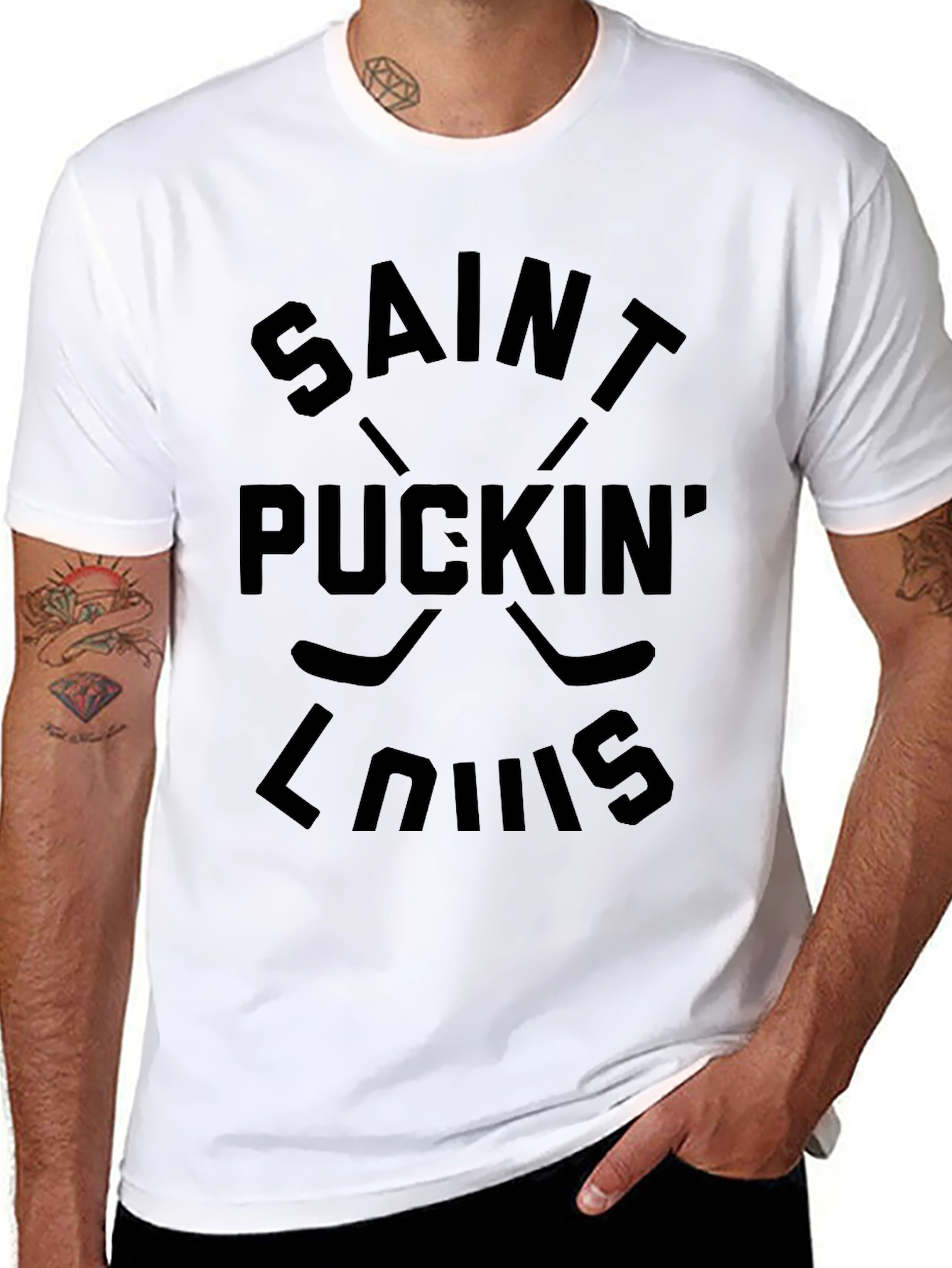 Saint Puckin Louis Black T-Shirt Hockey Fan Tee