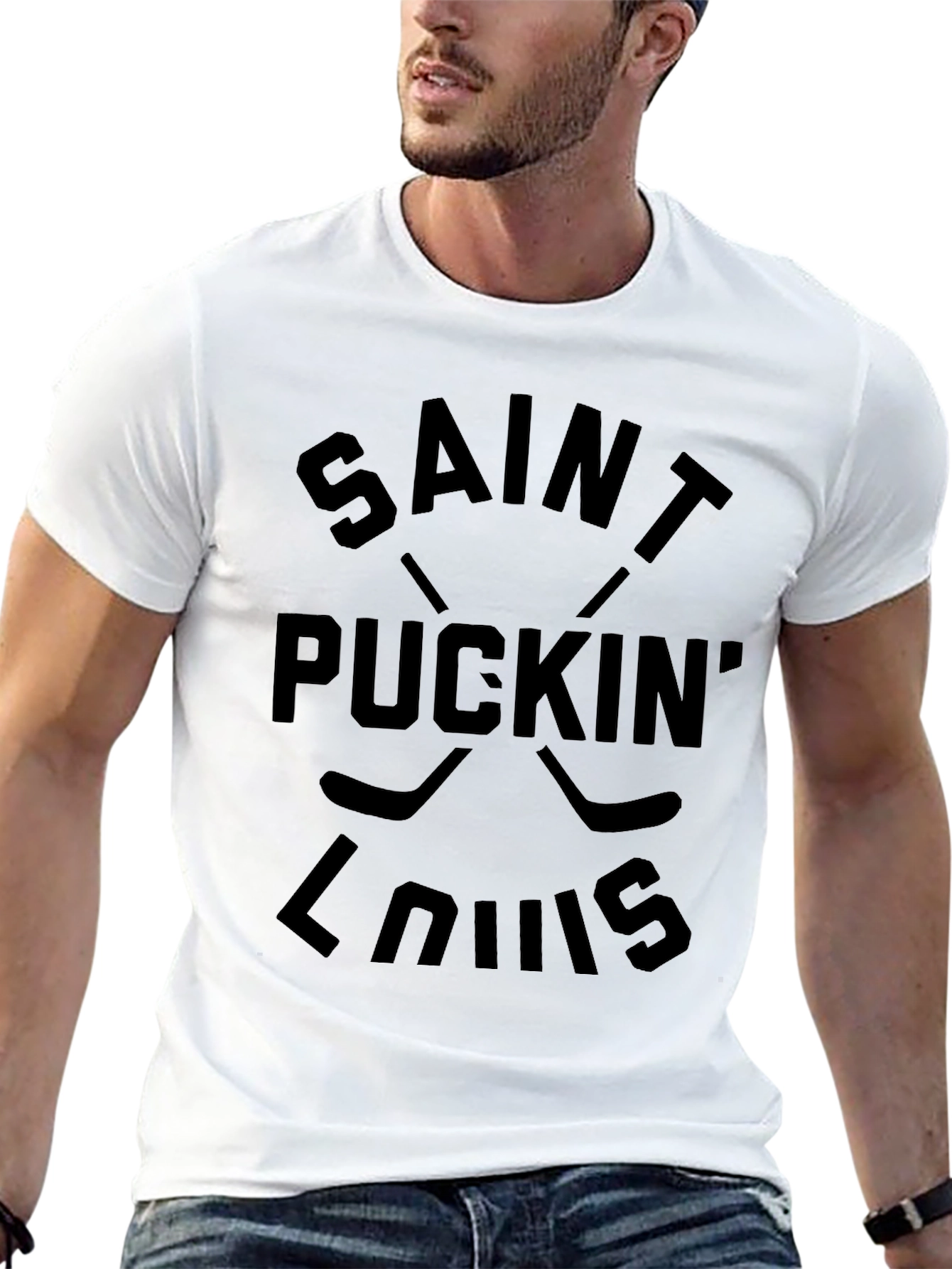 Saint Puckin Louis Black T-Shirt Hockey Fan Tee