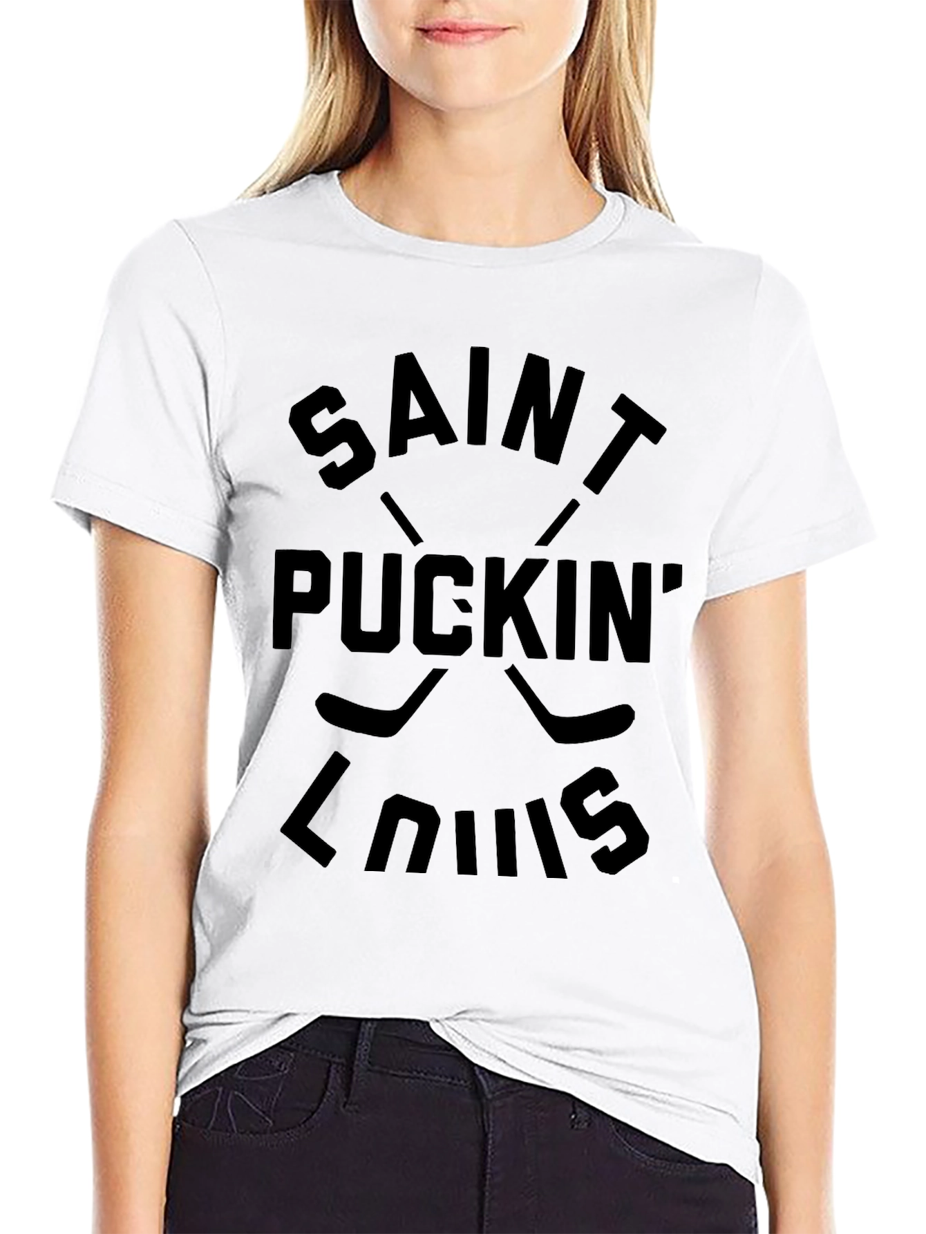 Saint Puckin Louis Black T-Shirt Hockey Fan Tee