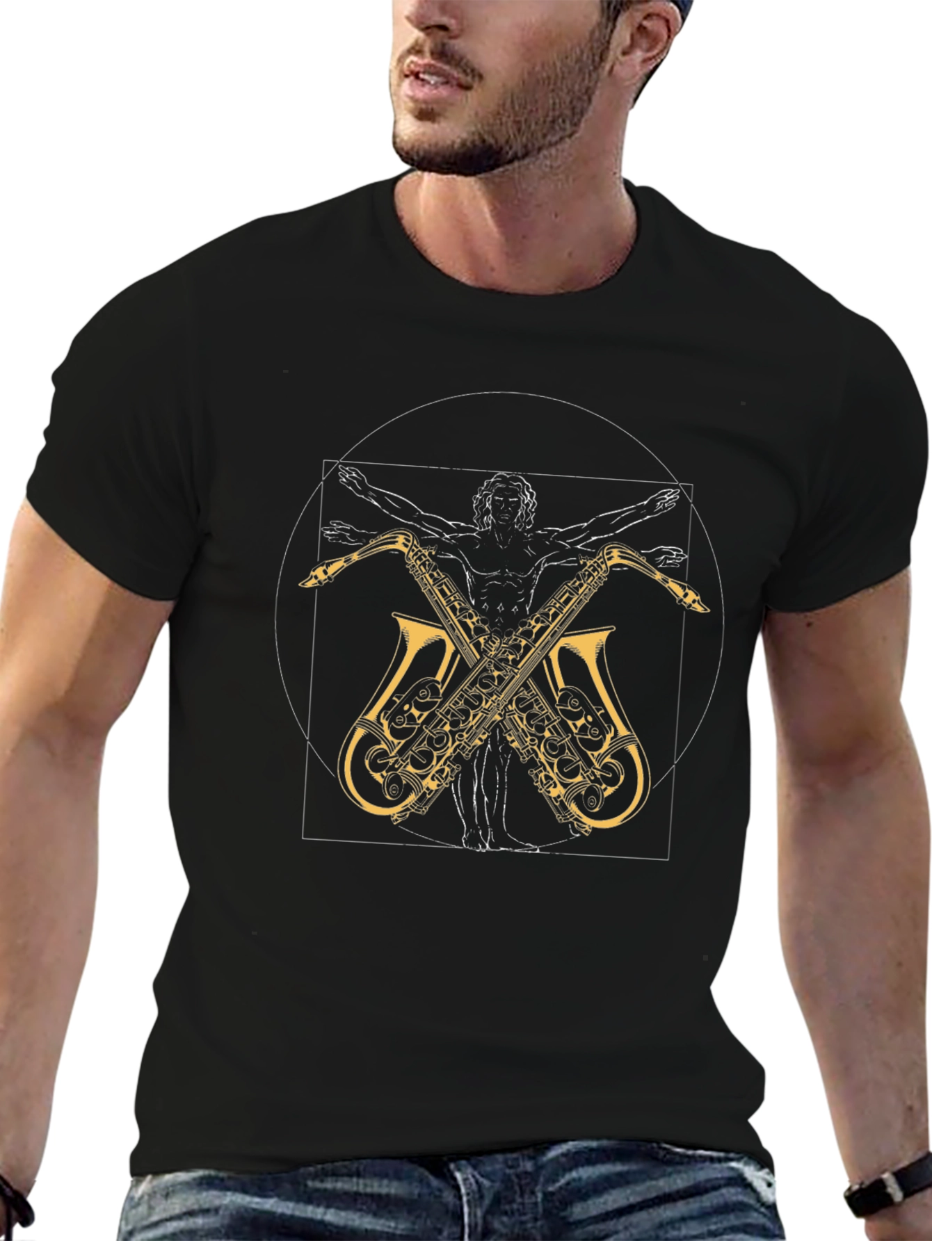 Vitruvian Man Saxophone T-Shirt