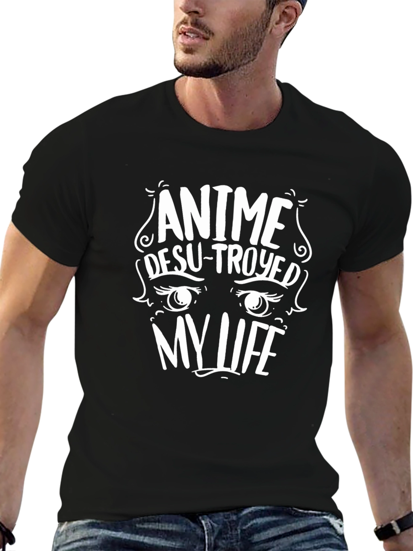 Anime Destroyed My Life Black Graphic Tee