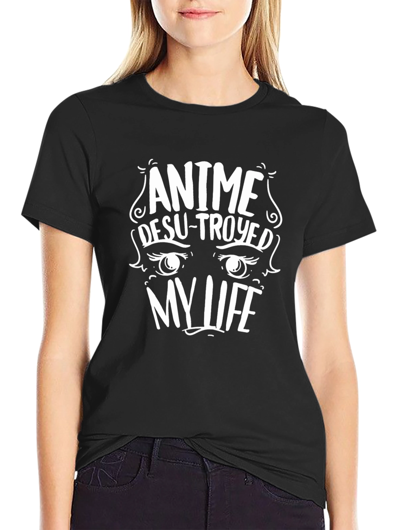 Anime Destroyed My Life Black Graphic Tee