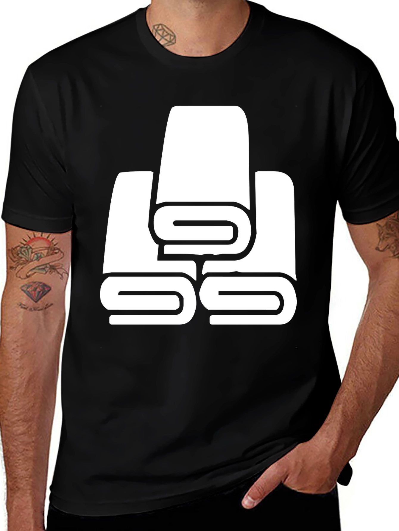 Black T-Shirt with White Towel Stack Graphic