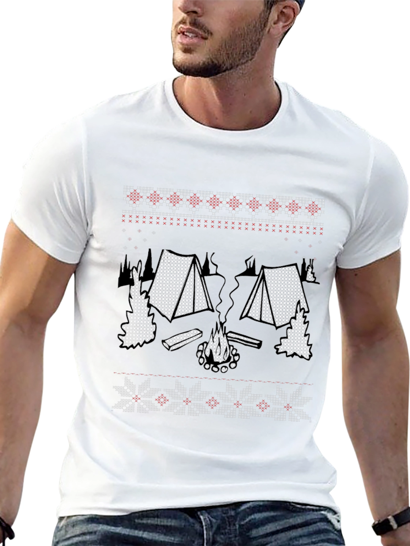 Camping Knit T-Shirt - Cozy Campfire Design