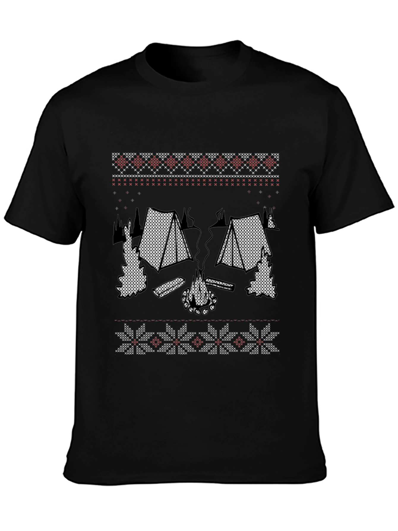 Camping Knit T-Shirt - Cozy Campfire Design