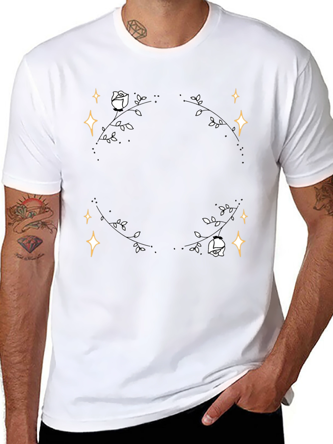 Floral Star T-Shirt - Black Cotton Graphic Tee