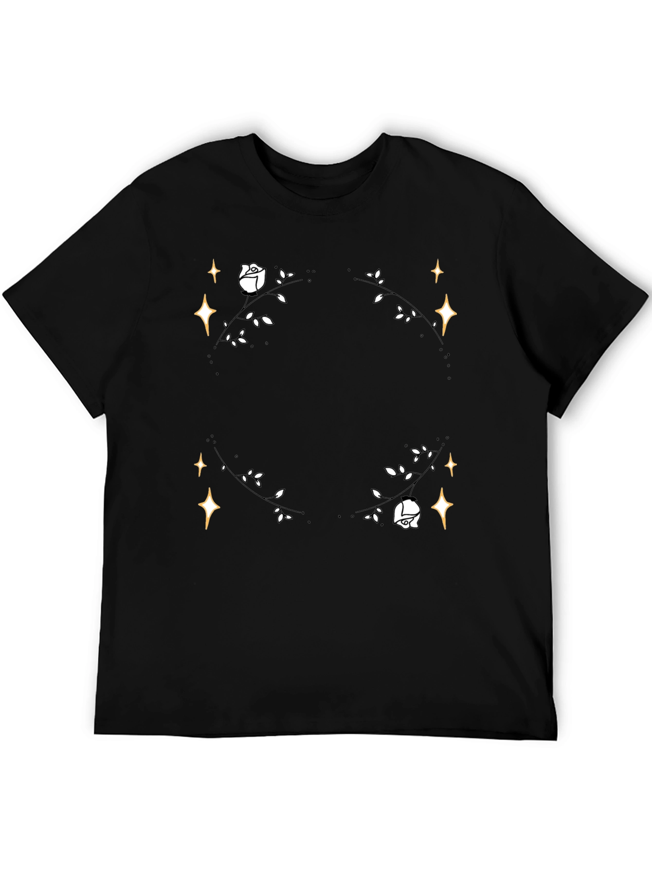Floral Star T-Shirt - Black Cotton Graphic Tee
