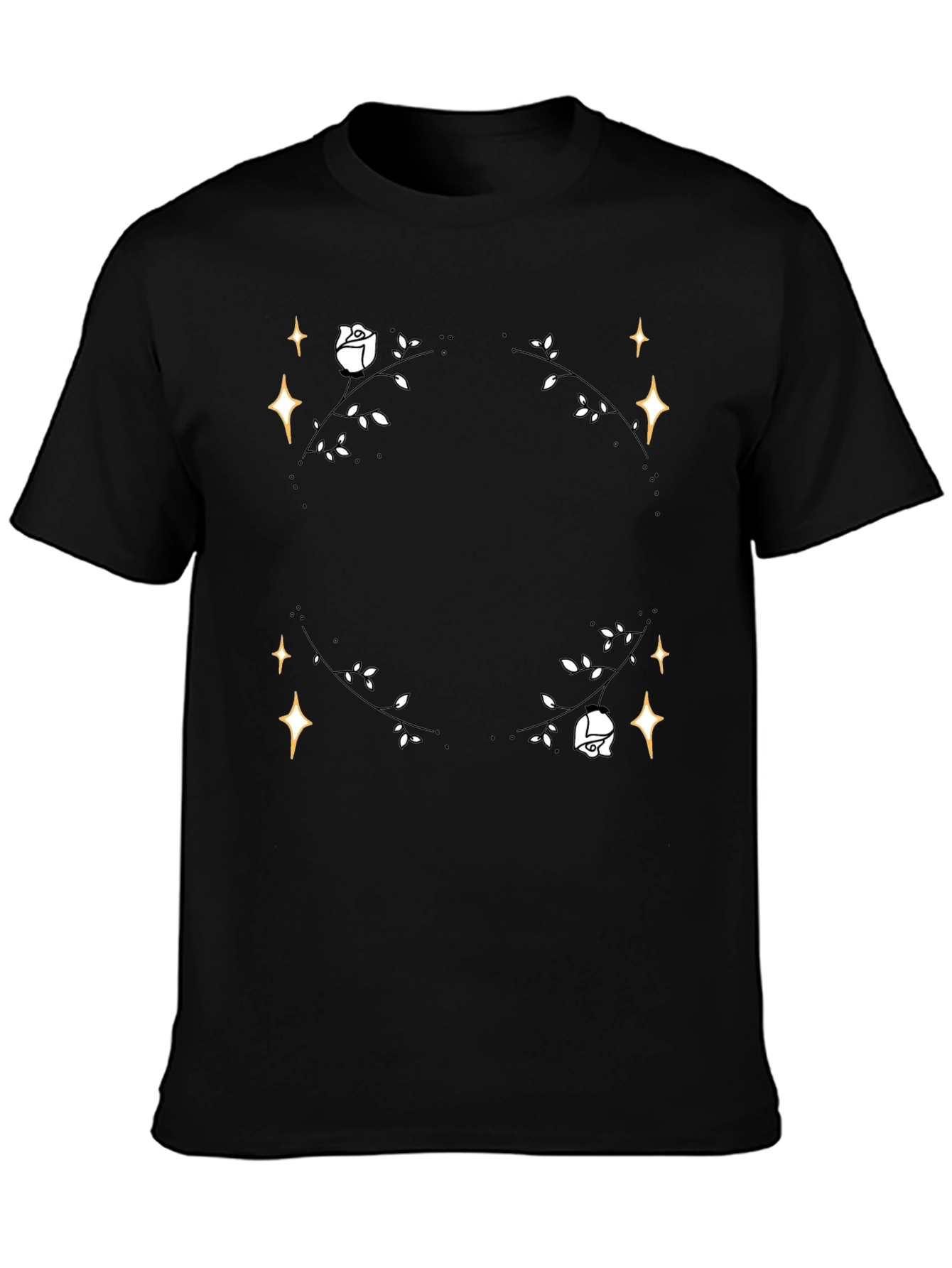 Floral Star T-Shirt - Black Cotton Graphic Tee