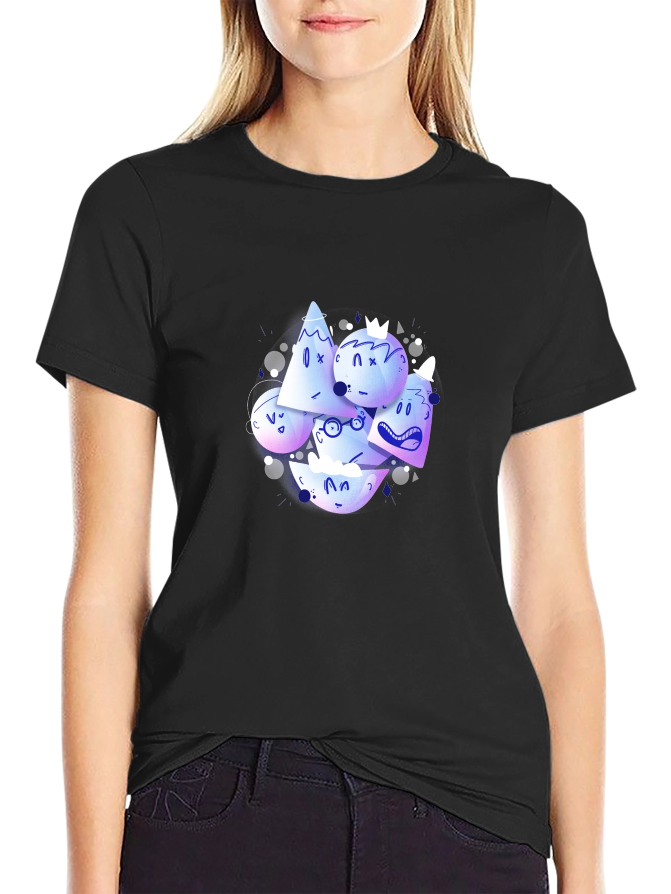 Abstract Character Print Black Crew Neck T-Shirt