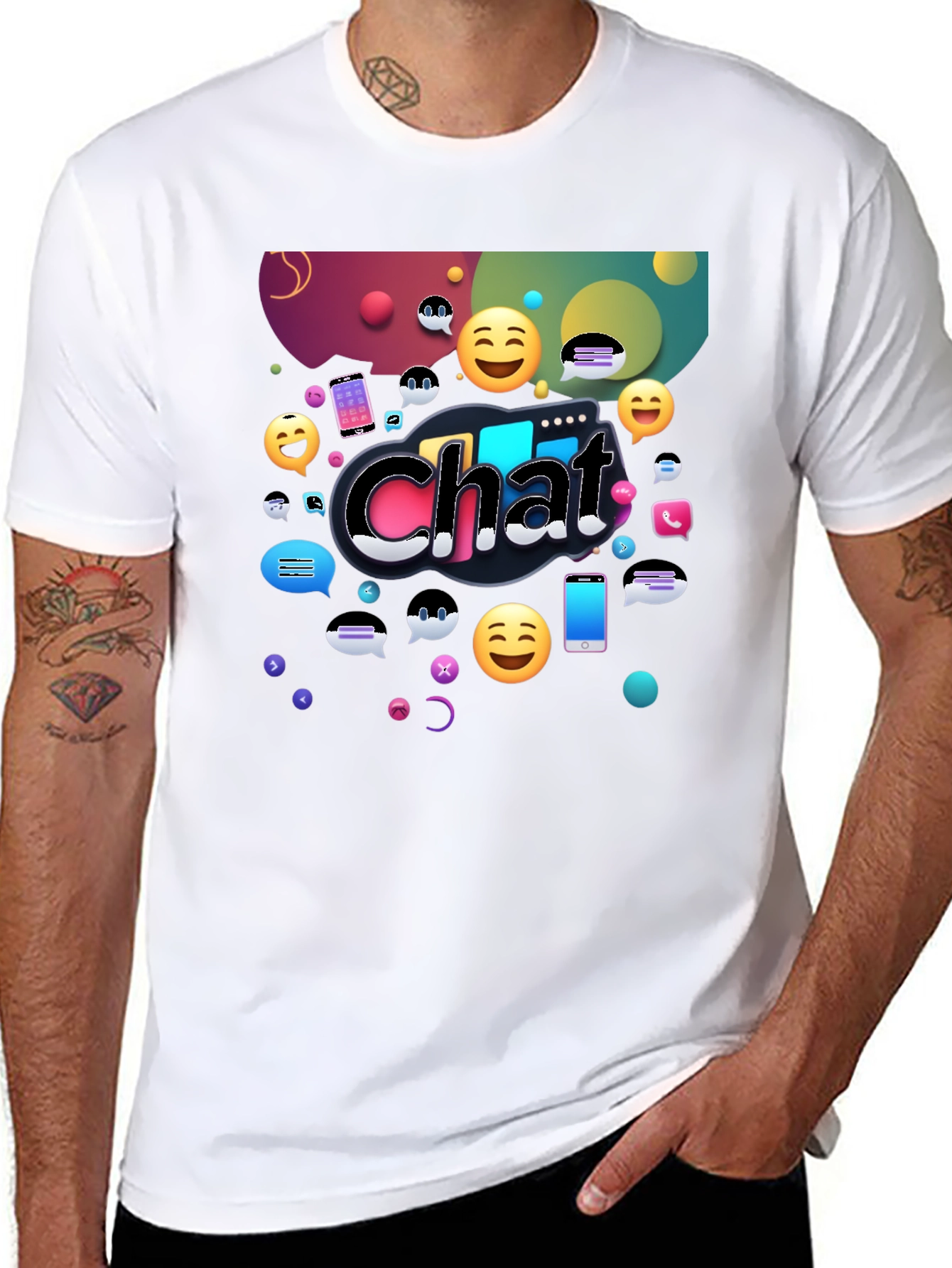 Chat Emoji Graphic Tee - Black Casual Shirt