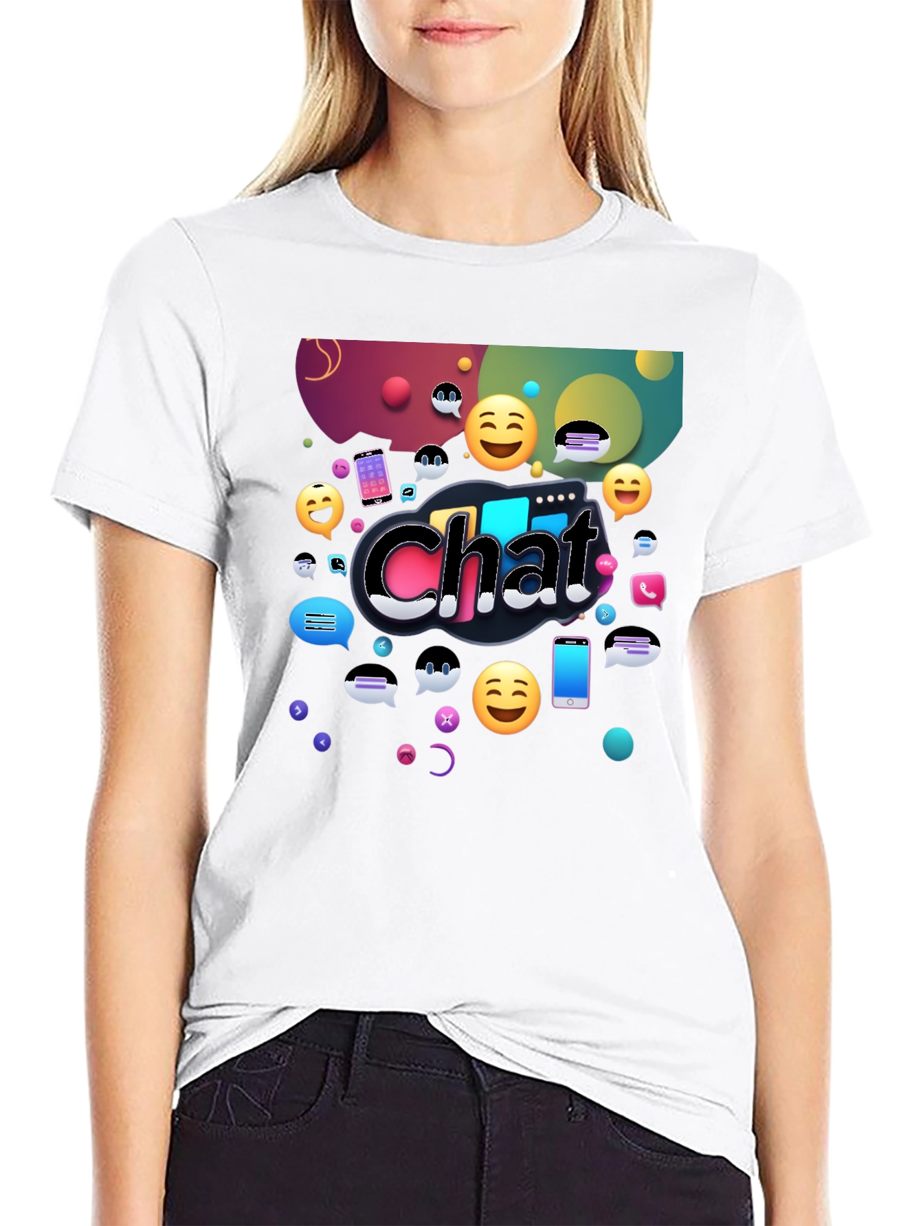 Chat Emoji Graphic Tee - Black Casual Shirt