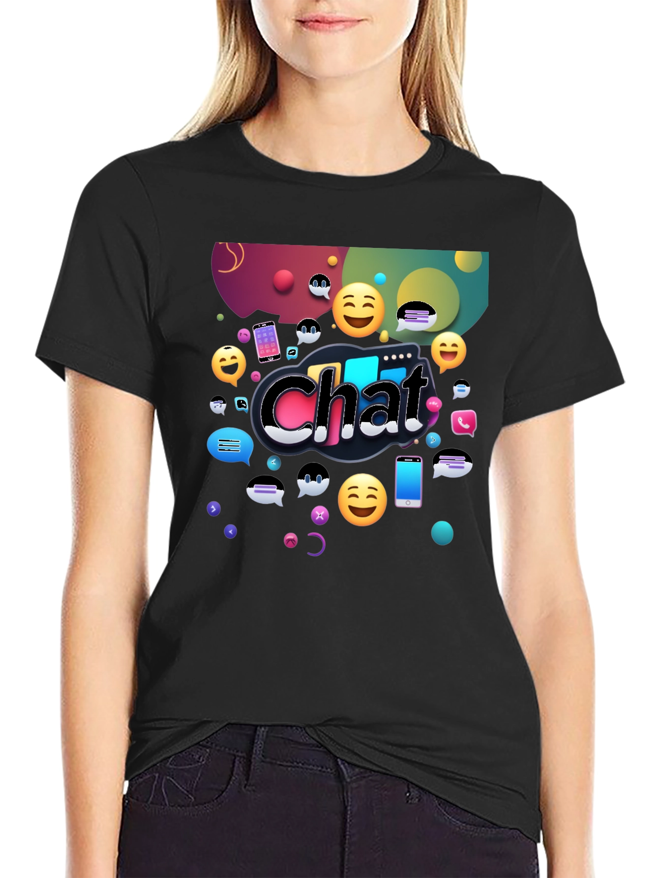 Chat Emoji Graphic Tee - Black Casual Shirt