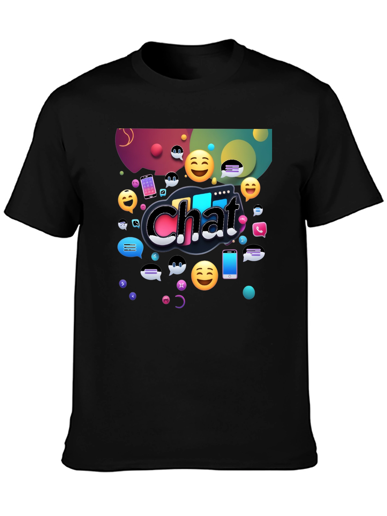 Chat Emoji Graphic Tee - Black Casual Shirt